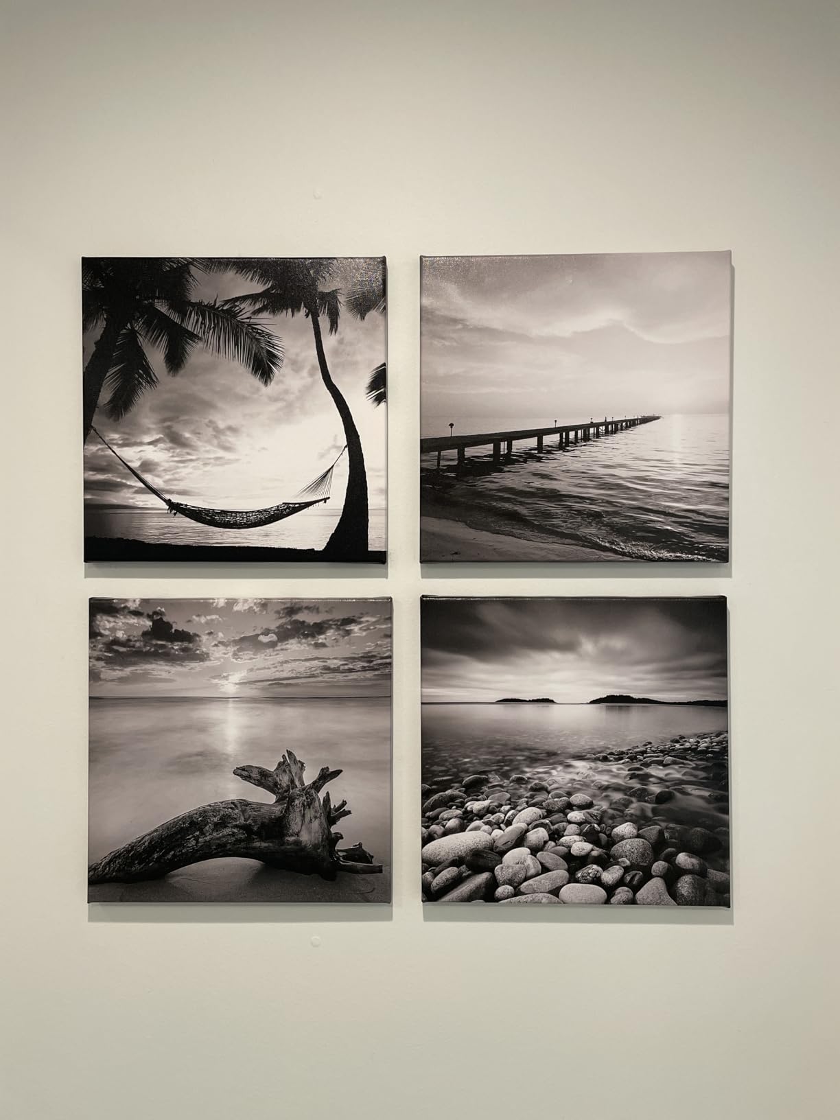 sechars - Black and White Beach Wall Art Seascape Painting Sunrise Scenery Picture Giclee Canvas Print Framed for Living Room Bedroom Bathroom Home Office Wall Decoration customer photo 1