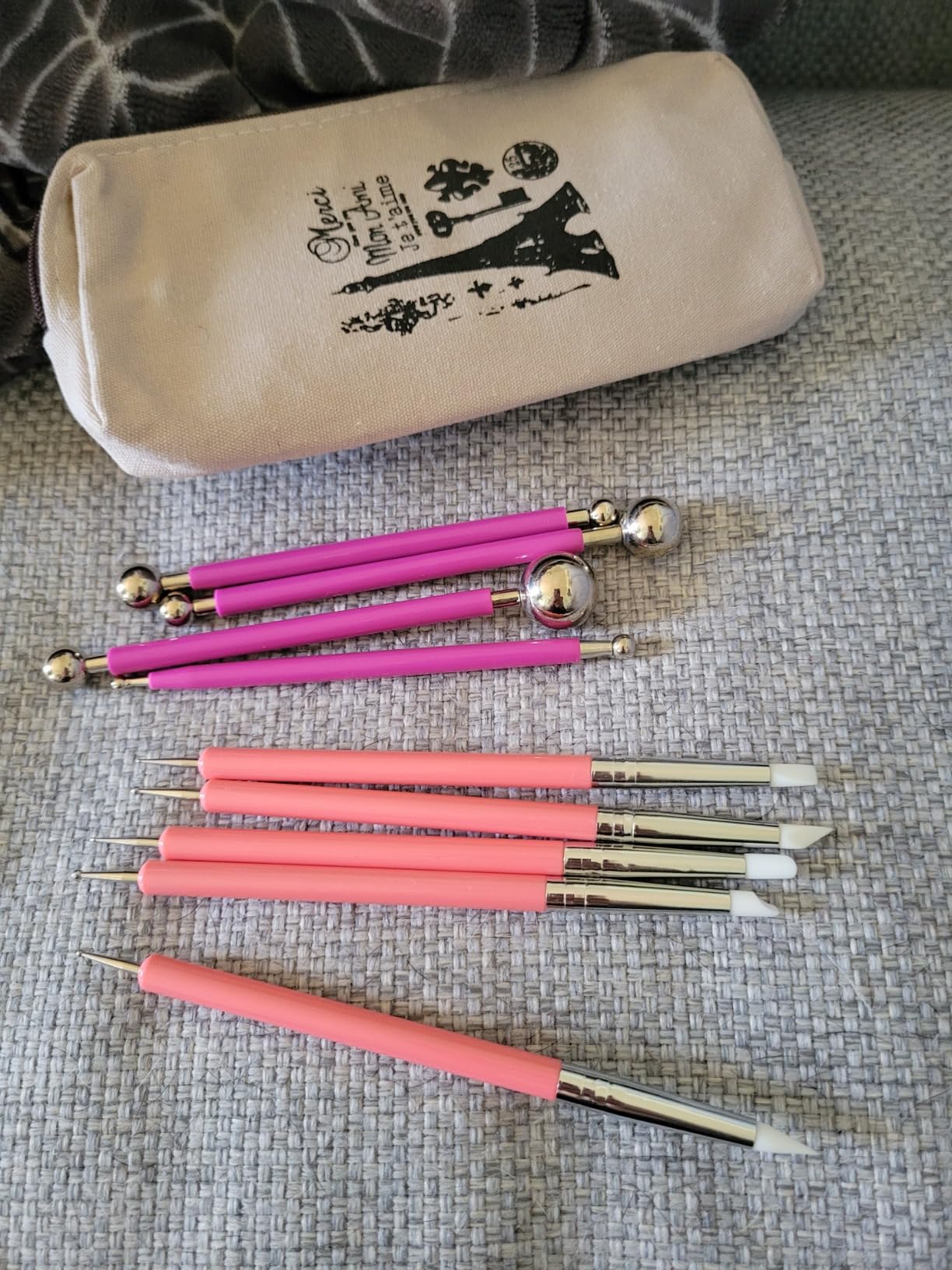 Ecjiuyi 9PCS Sculpting Tools,4PCS Double-Ended Metal Ceramic Clay Ball Stylus Dotting Tools and 5PCS 2 Way Silicone Polymer and Embossing Paper Flower Indentation Tool Set customer photo 2