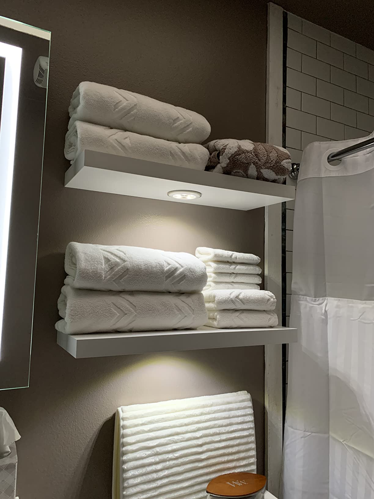 WELLAND White Floating Shelf with Touch-Sensing Battery Powered LED Light, Wall Mounted Display Shelves for Entrance, Living Room, Bedroom, Kitchen and Bathroom (48-INCH, White) customer photo 2
