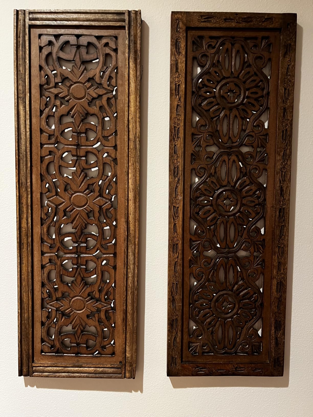 Floral Hand Carved Wooden Wall Panels Set of 2, Rustic Brown Decorative Wall Art for Living Room, Bedroom, Hallway & Home Decor, Vintage Rustic Finish Handmade Wooden Hanging Panels customer photo 2
