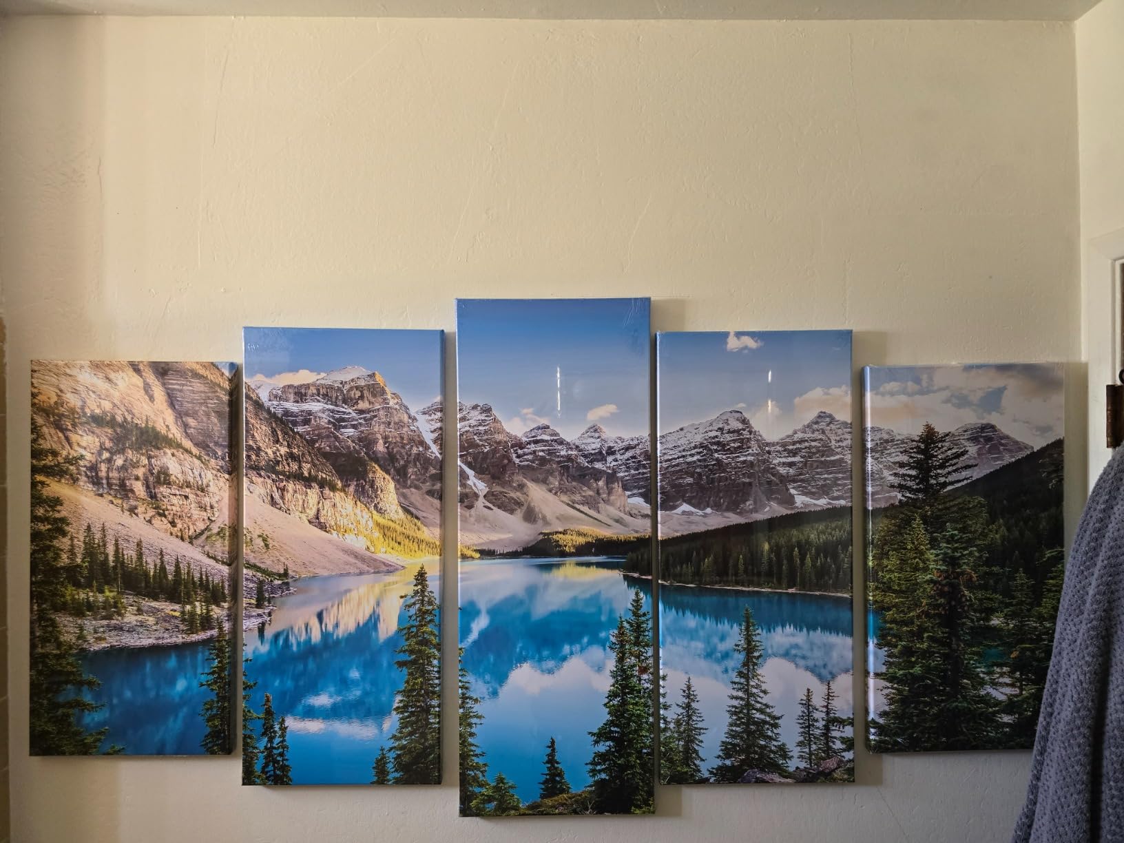 KREATIVE ARTS - 5 Pieces Canvas Prints Wall Art Canada Moraine Lake And Rocky Mountain Landscape Pictures Modern Canvas Painting Giclee Artwork For Home Decoration (Large Size 60x32inch) customer photo 2