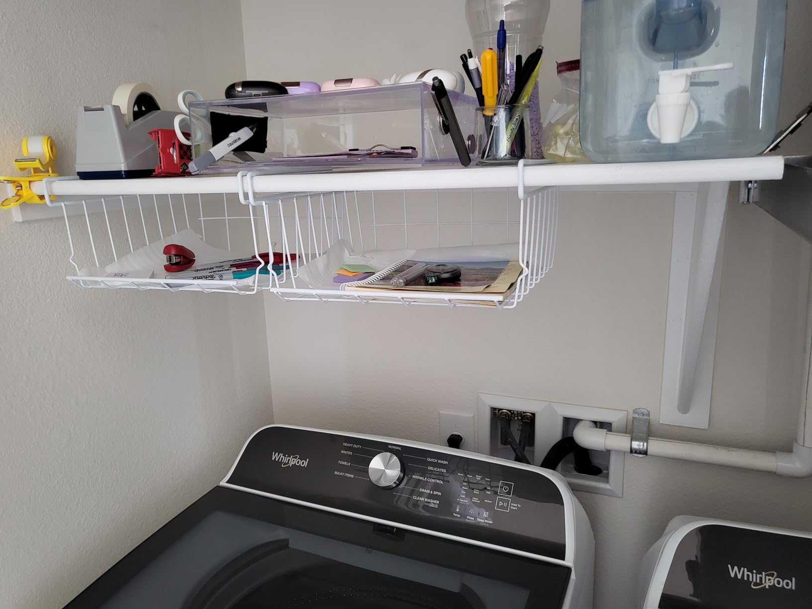 Under Shelf Storage Basket, 2-Pack Under Shelf Hanging Metal Wire Storage Basket Organizer for Kitchen, Office, Pantry, Bathroom, Cabinet, White customer photo 1