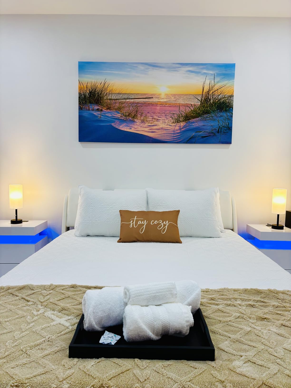MHARTK66 Wall Decor for Living Room Large Canvas Wall Art for Bedroom Modern Office Pictures Blue Sun Beach Grass Ocean Landscape Paintings Canvas Art Prints Home Decorations customer photo 1