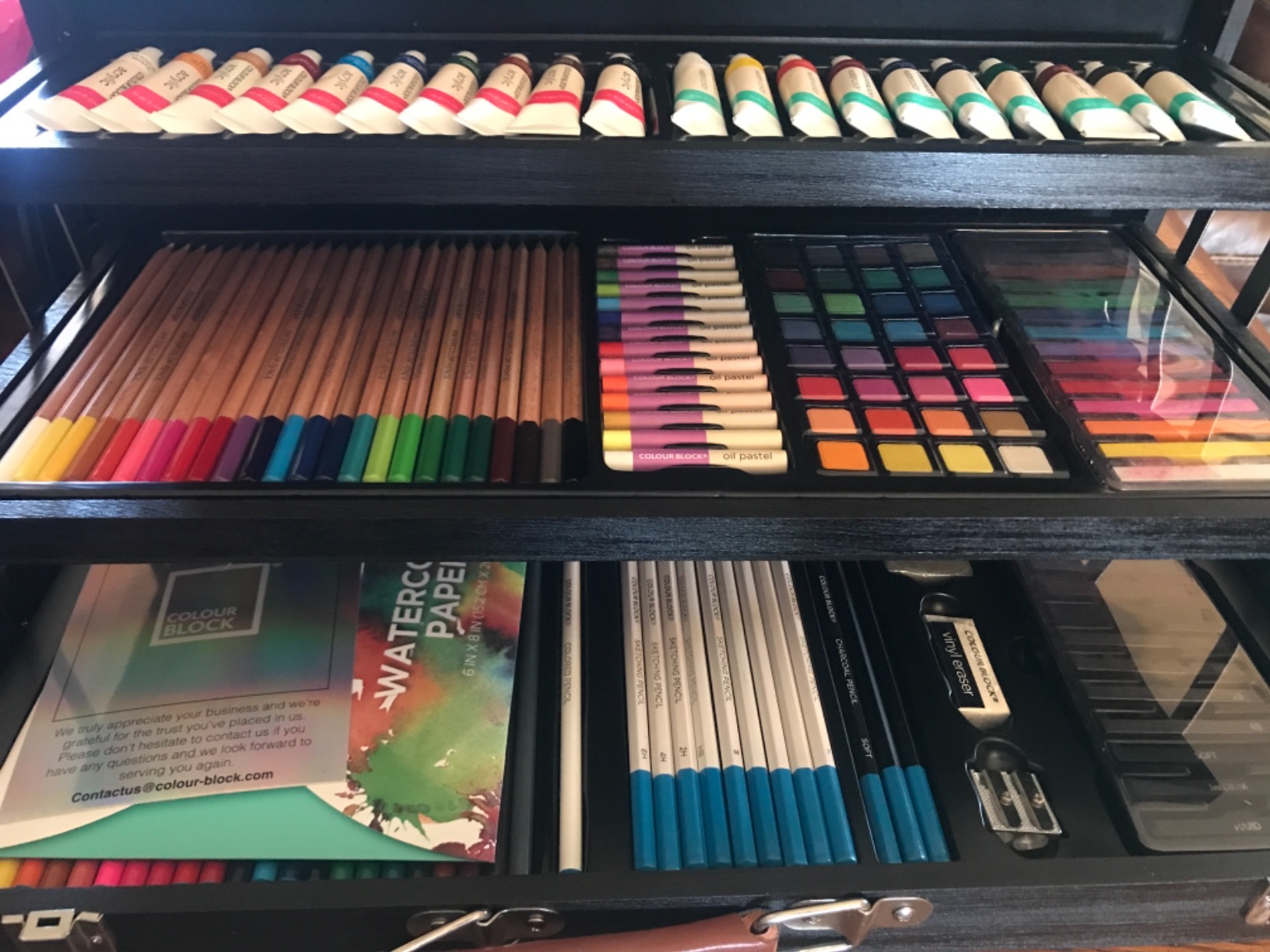 COLOUR BLOCK 181-Piece Mixed Media Art Set in Wooden Case for Drawing Sketching Painting, Soft Oil Pastels, Acrylic Watercolor Paints, Pencils, Art Supplies Kit for Artists, Professional, Adults, Beginner customer photo 1