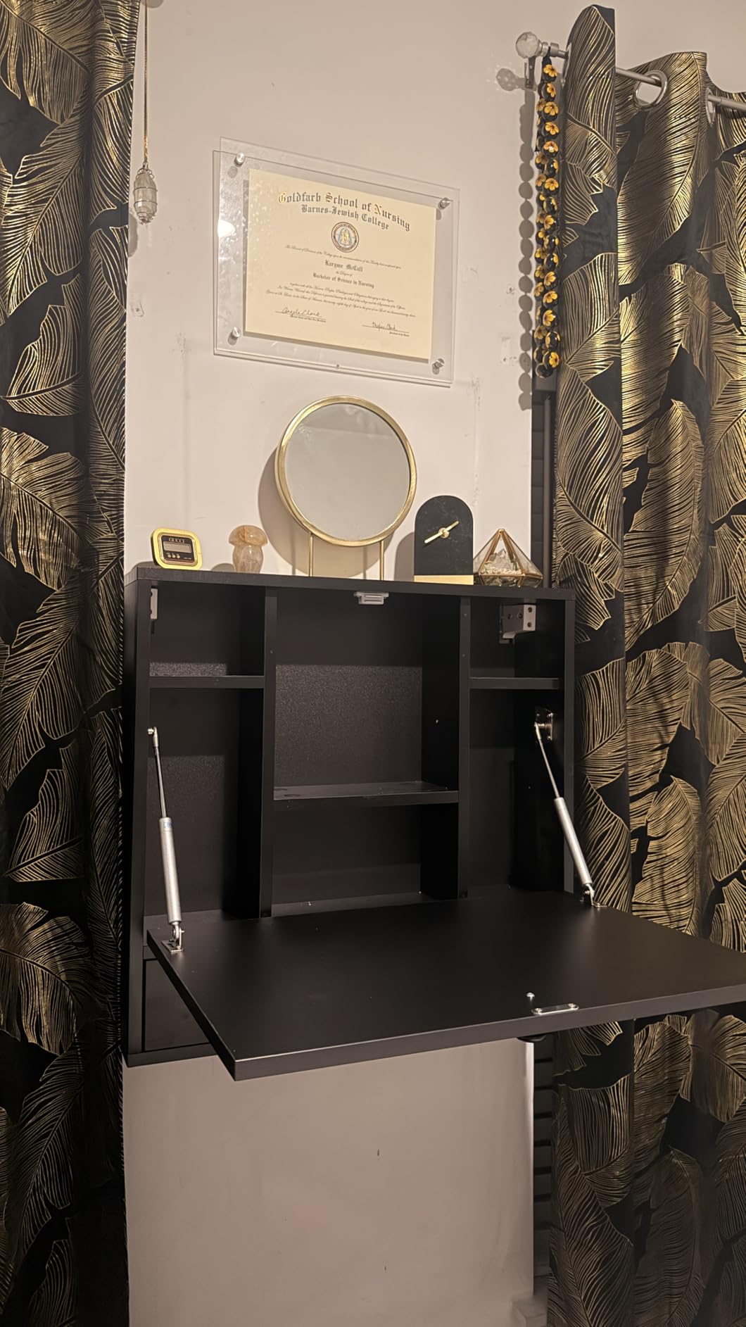 Tangkula Folding Wall Table - Floating Desk with Storage Drawer & Shelves, White customer photo 1