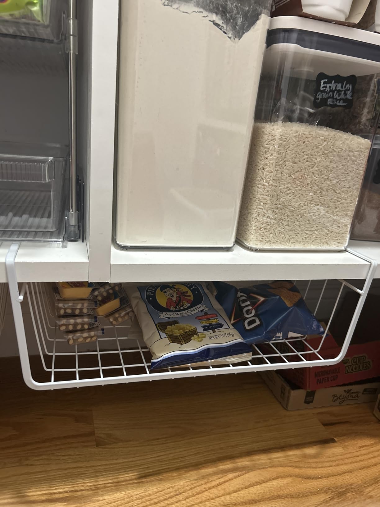 Tebery 2 Pack White Under Shelf Wire Basket Hanging Storage Baskets, Under Cabinet Add-on Storage Racks Slide-in Baskets Organizer for Kitchen Pantry Desk Bookshelf customer photo 1
