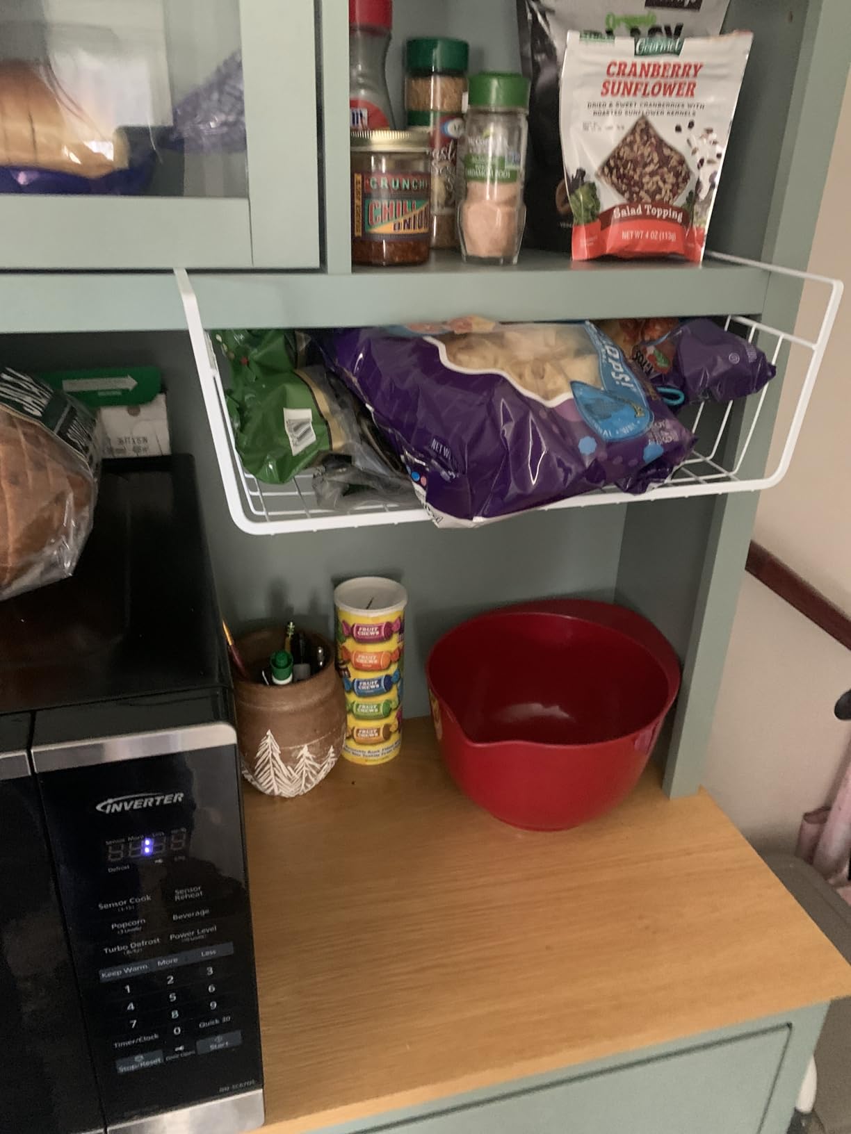 Tebery 2 Pack White Under Shelf Wire Basket Hanging Storage Baskets, Under Cabinet Add-on Storage Racks Slide-in Baskets Organizer for Kitchen Pantry Desk Bookshelf customer photo 2
