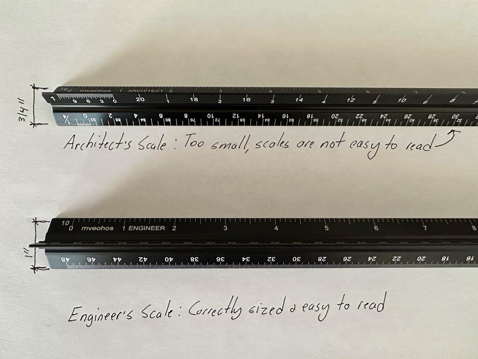 Architectural Scale Ruler, Imperial Measurements 12'', Laser-Etched Aluminum Architect Triangular Ruler Black for Architects, Students, Draftsman, and Engineers by mveohos customer photo 2