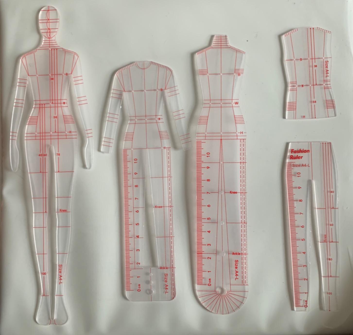 4 Models Fashion Illustration Rulers, Fashion Sketching Templates Ruler, Fashion Sketching Ruler Sewing Humanoid Patterns Design, Clothing Measuring French Curve Rulers A4 Pattern Paper Draft Drawings customer photo 1