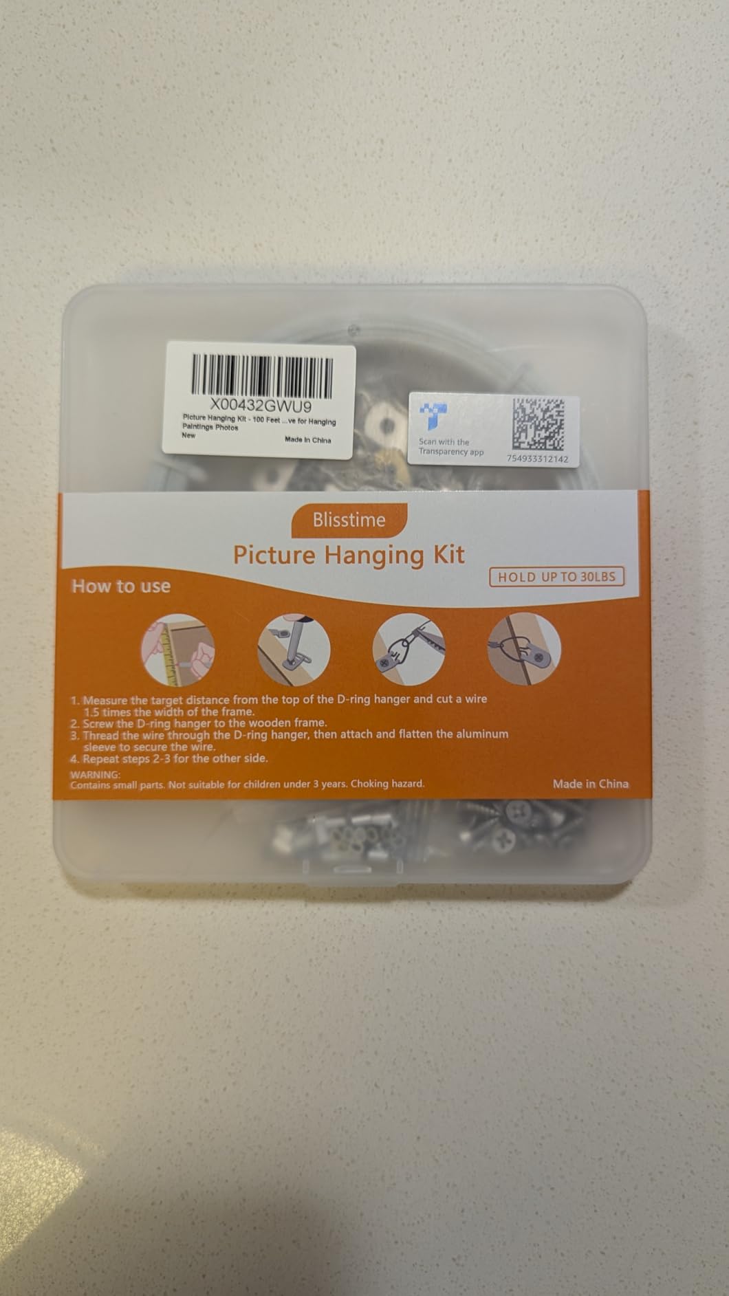 Blisstime Picture Hanging Kit - 100 Feet Braided Hanging Wire, 60 Pcs D Ring Picture Hangers with Screws and 60 Pcs Aluminum Crimping Loop Sleeve for Canvas Paintings, Photo Frames customer photo 1