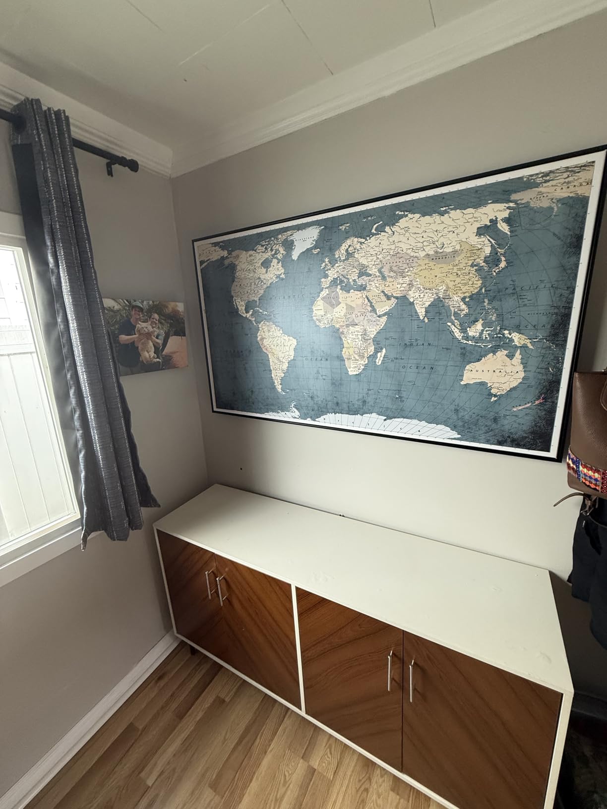 Welmeco Large Office Wall Decoration Retro Detailed World Map Canvas Prints with Premium Black Frame Vintage Push Pins Travel Map of The World Picture Artwork for Modern Home Office Living Room Decor customer photo 1