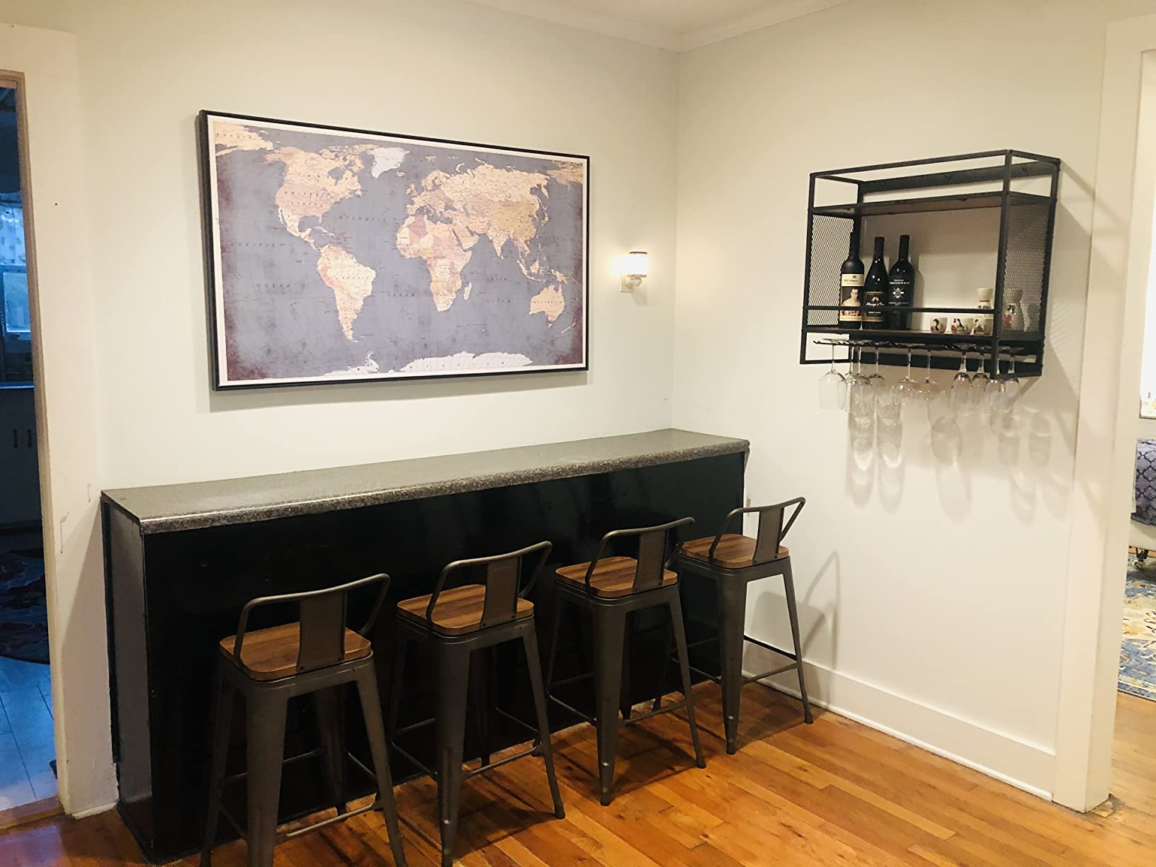 Welmeco Large Office Wall Decoration Retro Detailed World Map Canvas Prints with Premium Black Frame Vintage Push Pins Travel Map of The World Picture Artwork for Modern Home Office Living Room Decor customer photo 2
