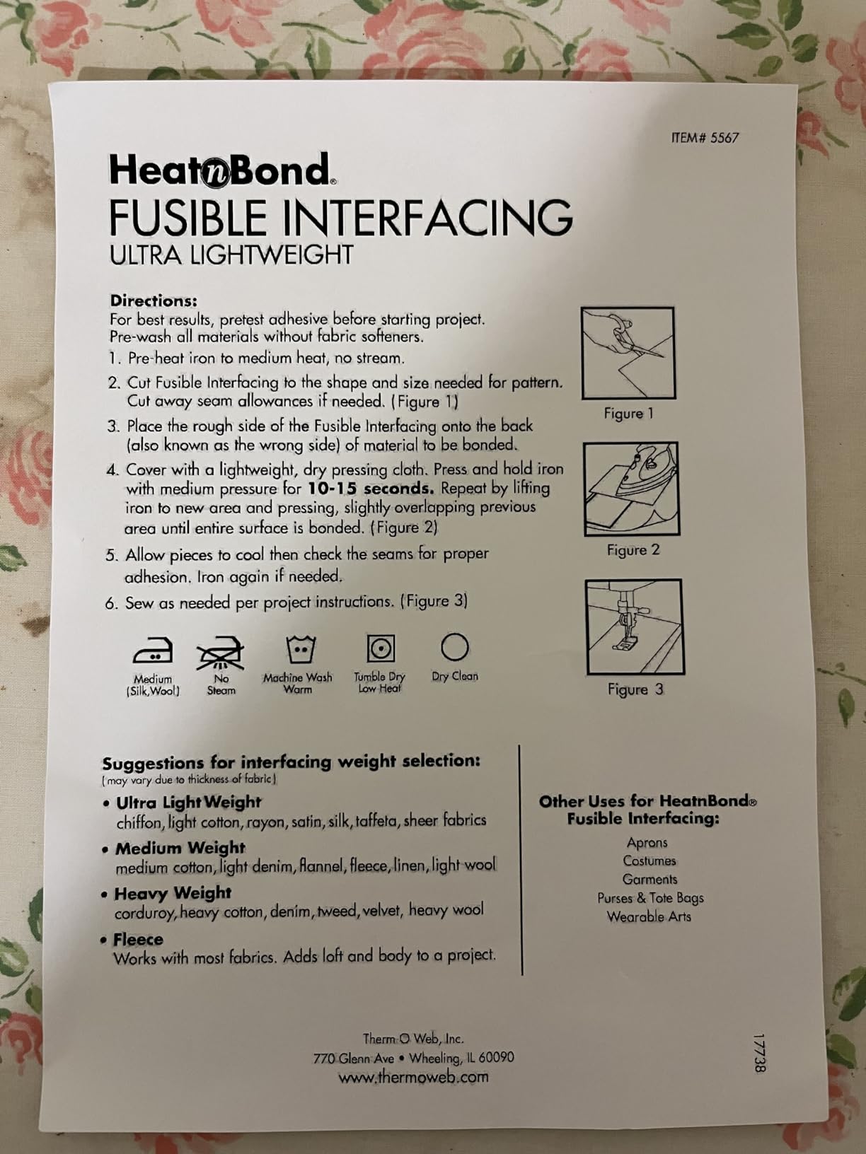 HeatnBond Ultra Lightweight Fusible Interfacing for Sewing - Iron-On Lightweight Interfacing for Blouses, Shirts & More - Non-Woven Interfacing Fabric for Sewing - Made in USA - 15