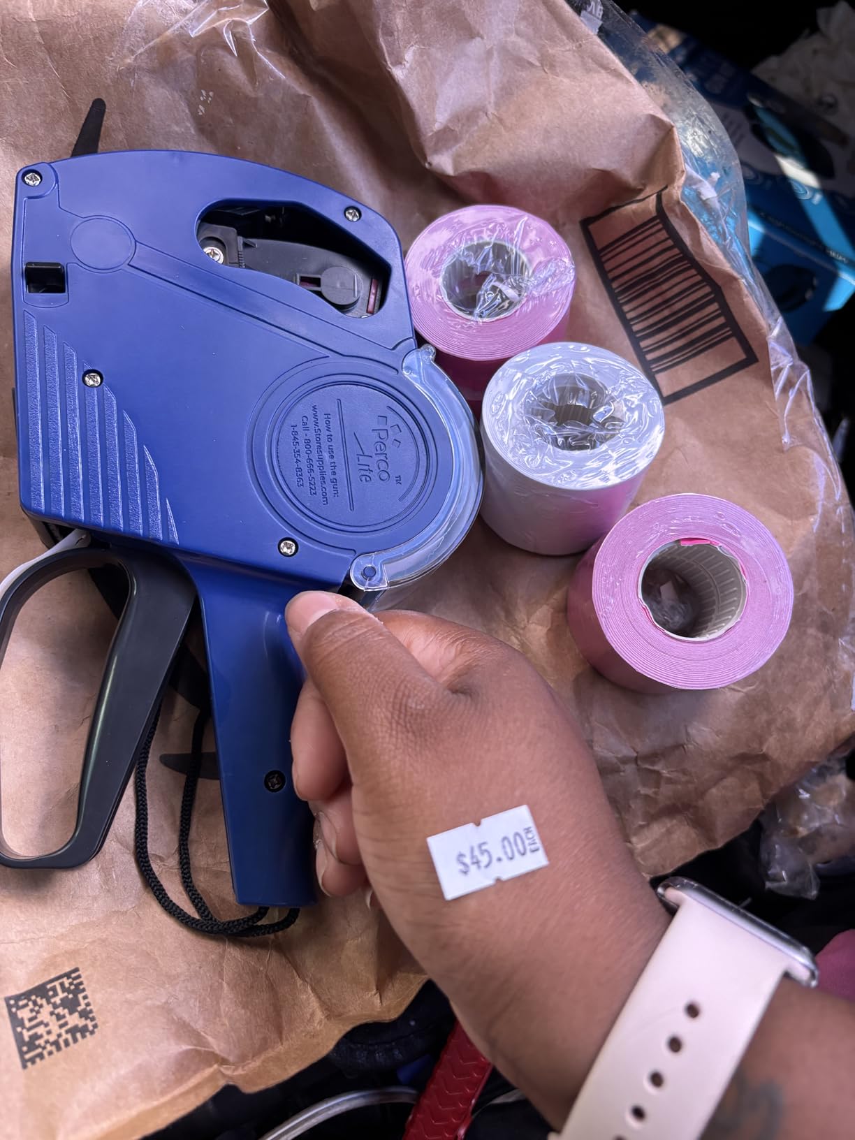Perco Lite 1-Line Price Gun Kit for Retail - Includes 5 White Label Rolls, Gun Clip & Ink Rollers customer photo 1