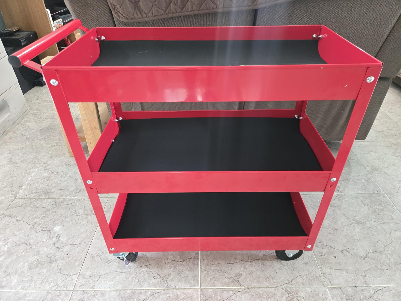 BIG RED Steel Rolling Service Tool Cart with 3 Tiers, Heavy Duty Utility Cart on Wheels with Two Brake, 400 lbs Capacity customer photo 2
