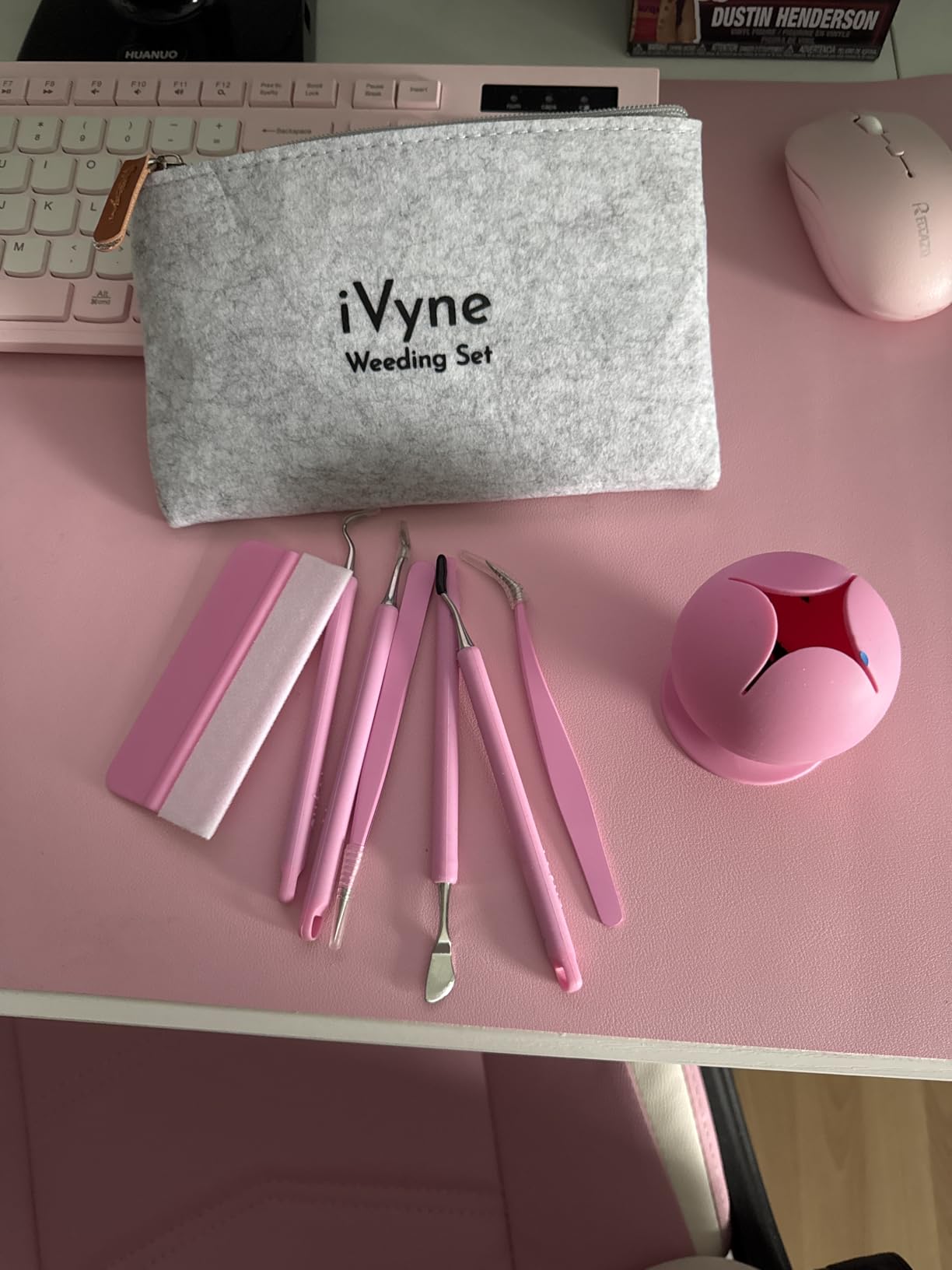 iVyne (8pcs) Premium Vinyl Weeding Tool Kit & Weeding Scrap Collector Soft Grip Tools with Berry, Weeder, Tweezers, Picker Or Hook, and Scraper Set for Silhouette Cameos & HTV- Pink customer photo 2