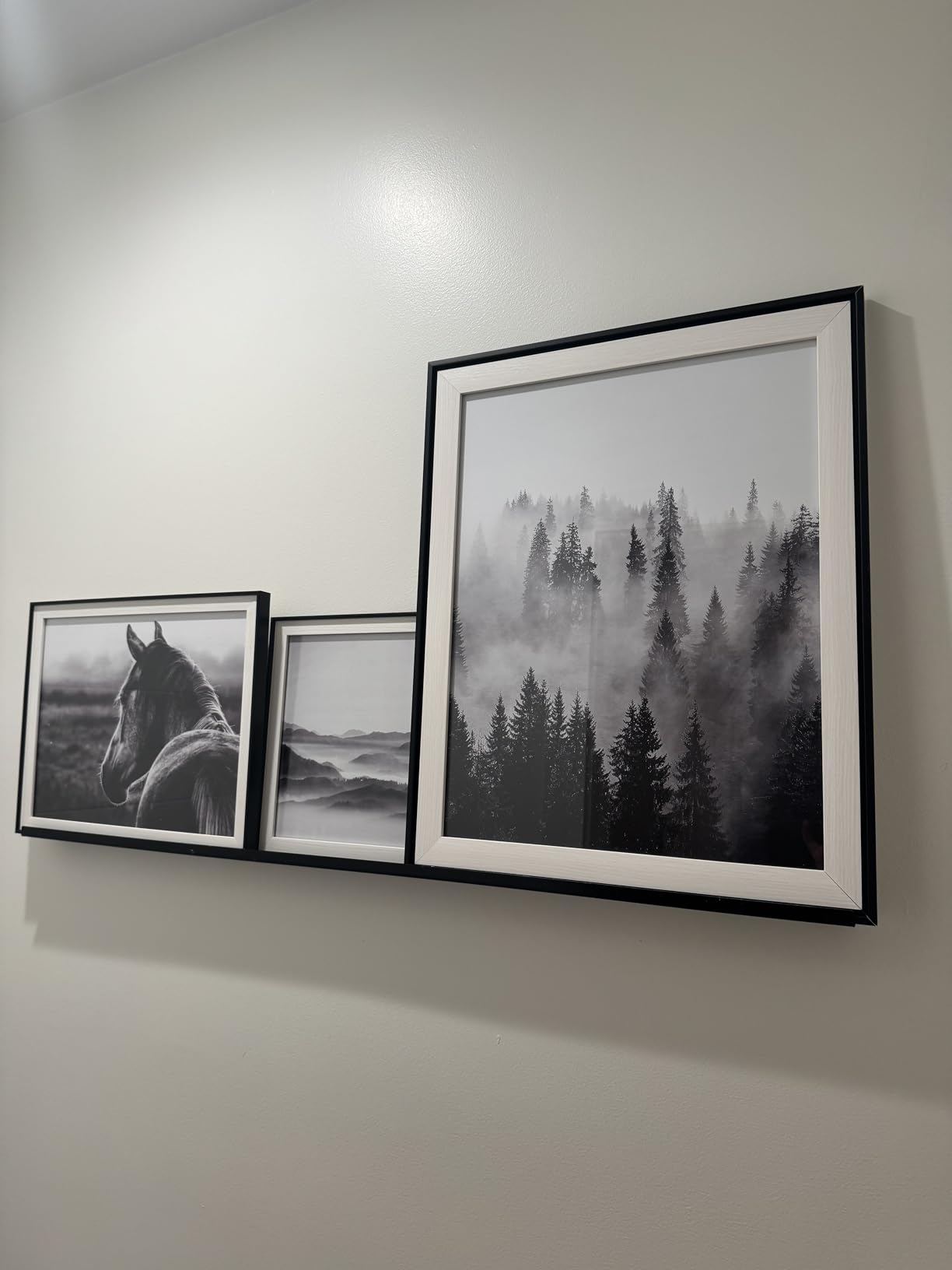 SunFlax Nature View Pictures Prints Framed - Mysterious Foggy Scenery Photography Black and White Wall Art with Wooden Frame for Bathroom, Living Room, Bedroom, Office 3 Panels customer photo 1