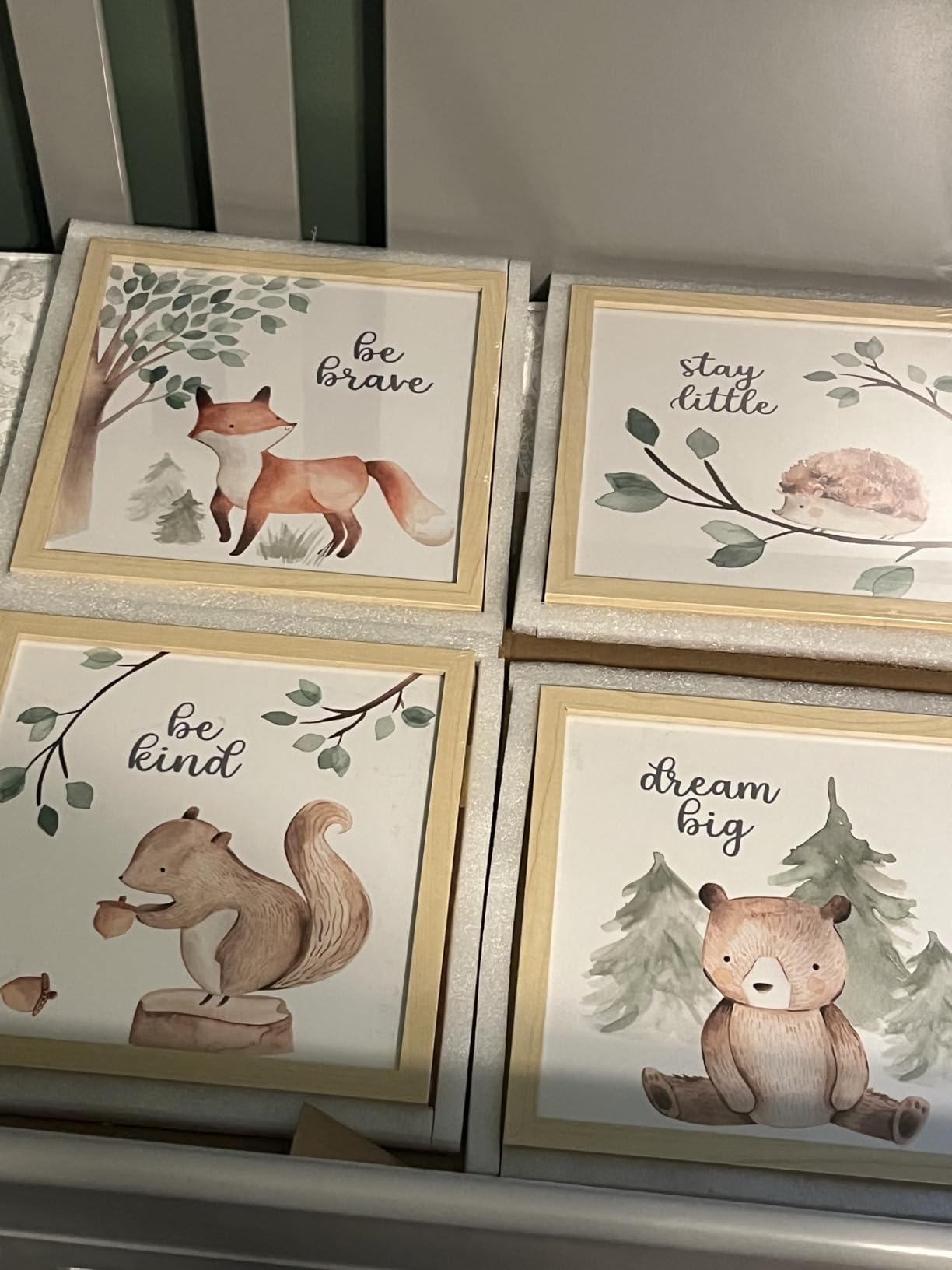 ArtbyHannah Framed Woodland Nursery Wall Decor, 4 Pack Forest Animal Safari Wall Art Prints for Baby Kids Bedroom Toddler Playroom Decoration, Gallery Wall Frame Set, Artwork 10x10 Inch customer photo 1