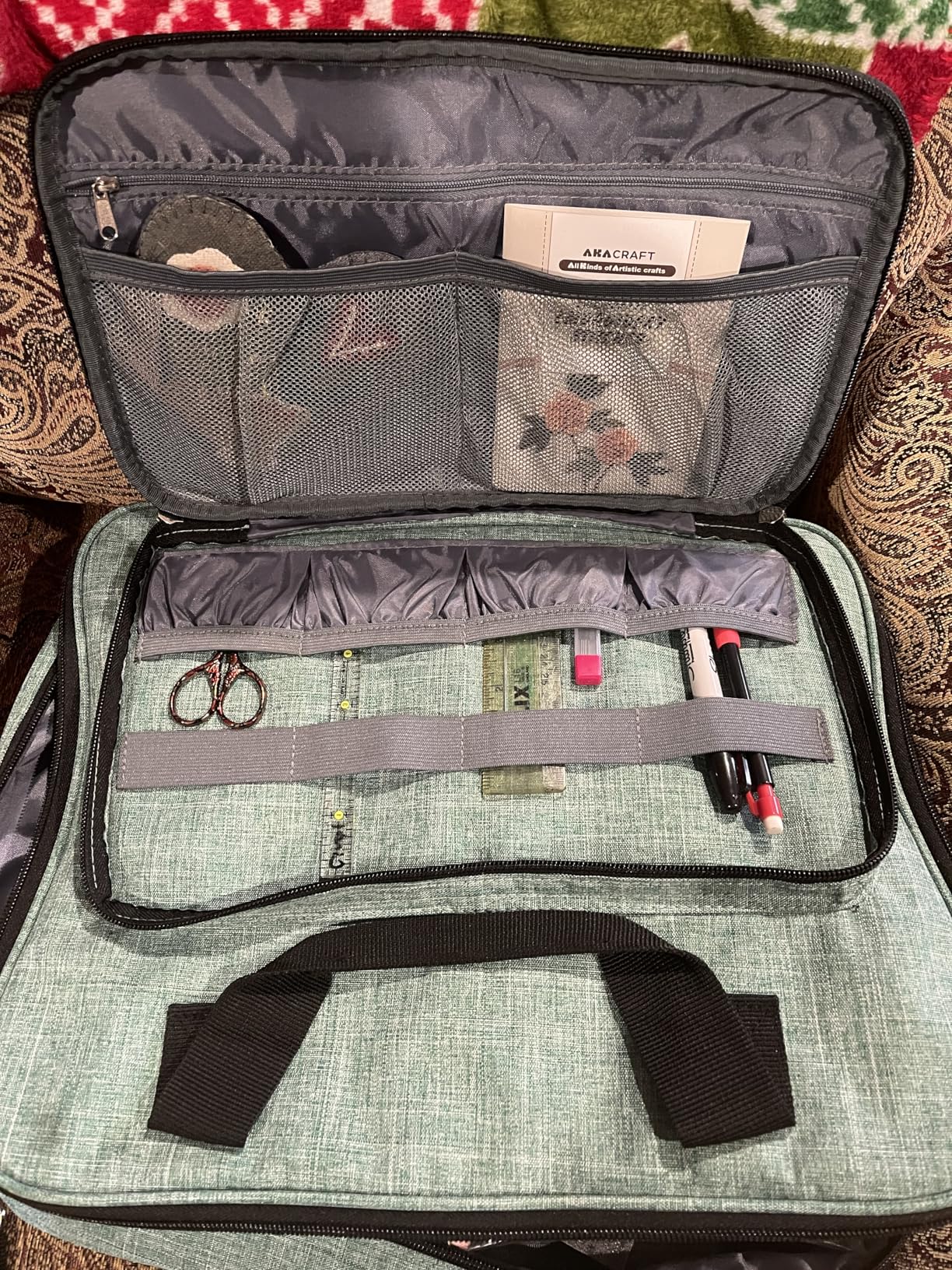 BAGLHER Cross Stitch & Embroidery Organizer Bag - Large Portable Project Storage with 3 Compartments, Travel Friendly Carrying Case for 11.2