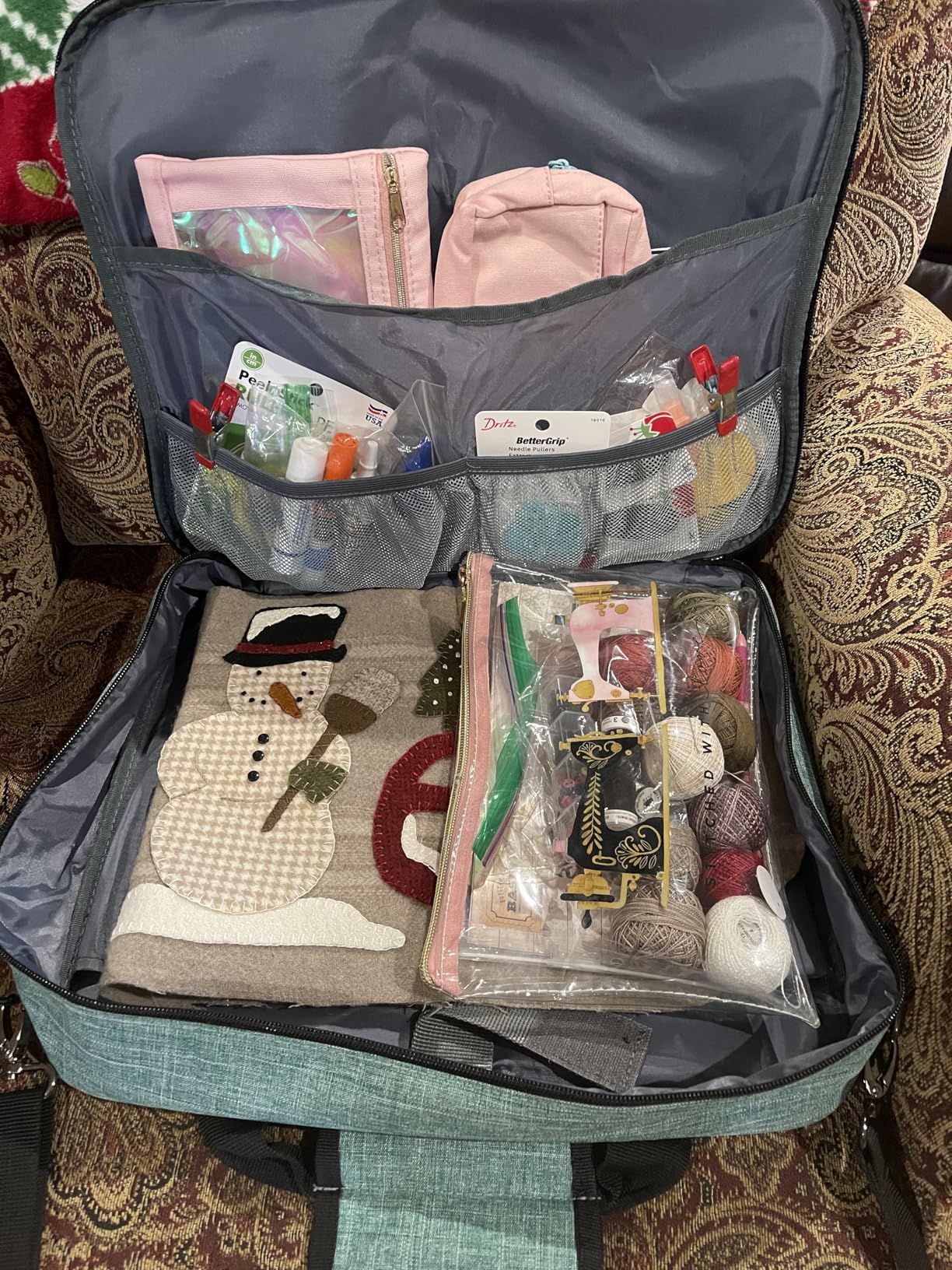 BAGLHER Cross Stitch & Embroidery Organizer Bag - Large Portable Project Storage with 3 Compartments, Travel Friendly Carrying Case for 11.2
