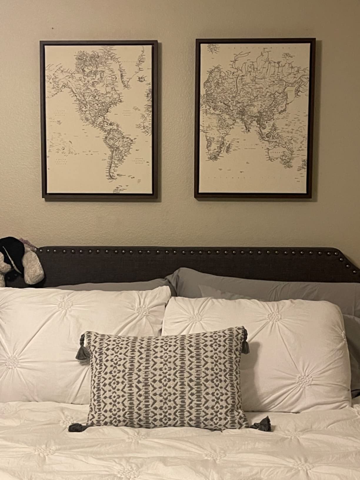 Kate and Laurel Sylvie Vintage Black and White World Map Framed Canvas Wall Art Set by The Creative Bunch Studio, 2 Piece 18x24 Natural, Chic Map Art for Wall customer photo 2