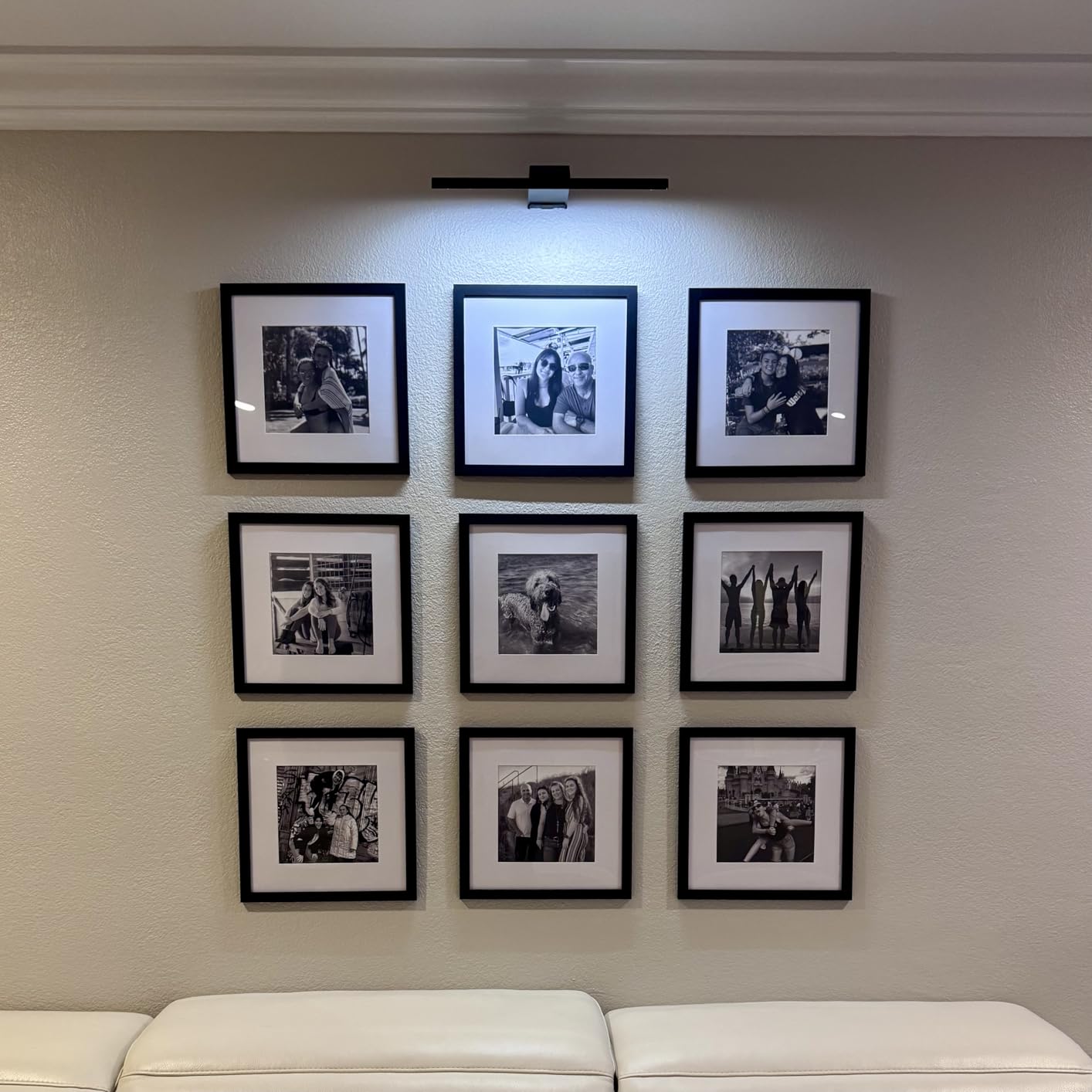 eletecpro 12x12 Picture Frames Set of 9 with Clear Acrylic Cover, Display 8x8 Photos with Mat or 12x12 Without, Classic and Sturdy Square Collage Gallery Wall Decor, Easy Wall Mount, Black customer photo 1