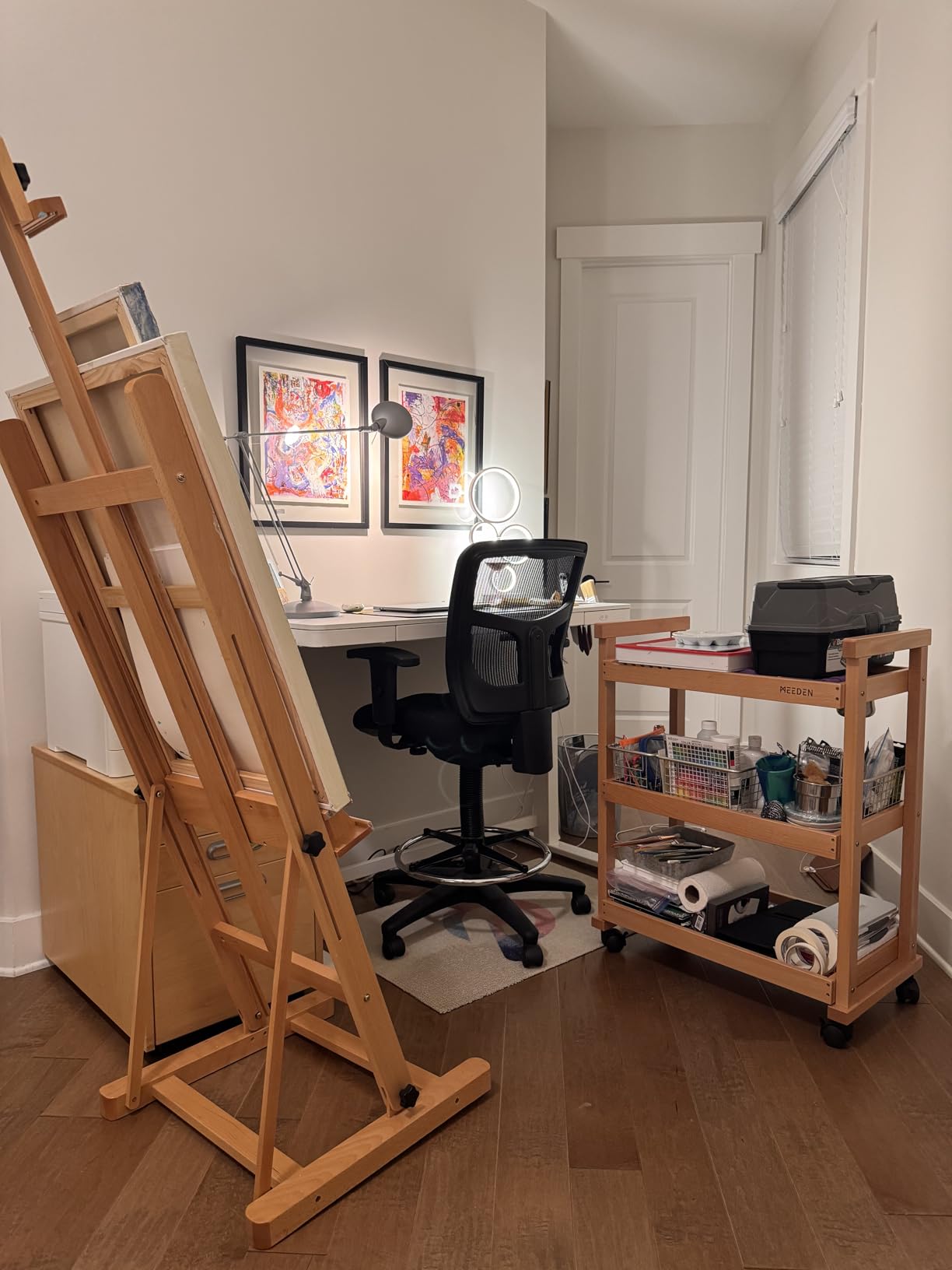 MEEDEN Art Cart Storage Organizer, 3-Tier Rolling Utility Studio Taboret with Caster Wheels, Multifunctional Storage Trolley Shelving Unit on Wheels, Solid Beechwood Art Supplies Studio Cart Classroom customer photo 2