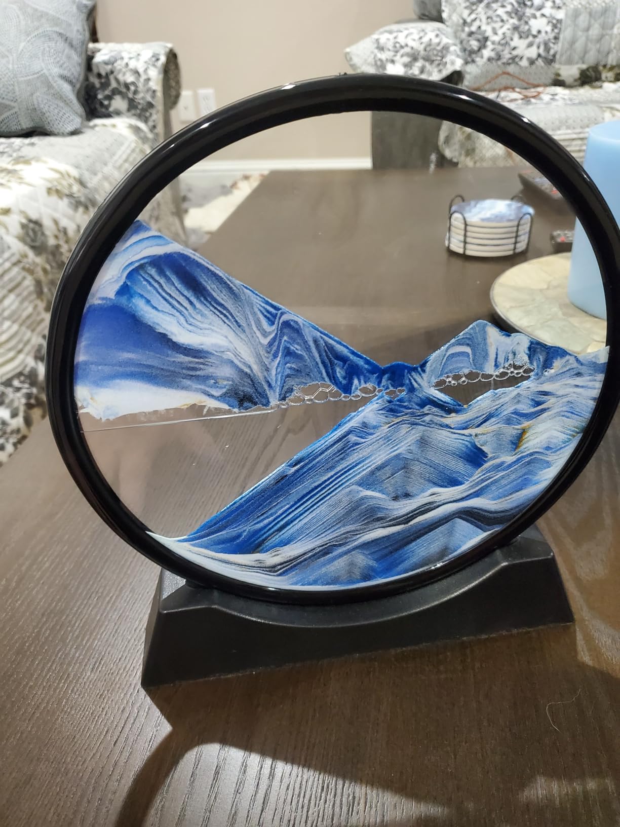 Aoderun Moving Sand Art Picture Round Glass 3D Deep Sea Sandscape in Motion Display Flowing Sand Frame Relaxing Desktop Home Office Work Decor (7