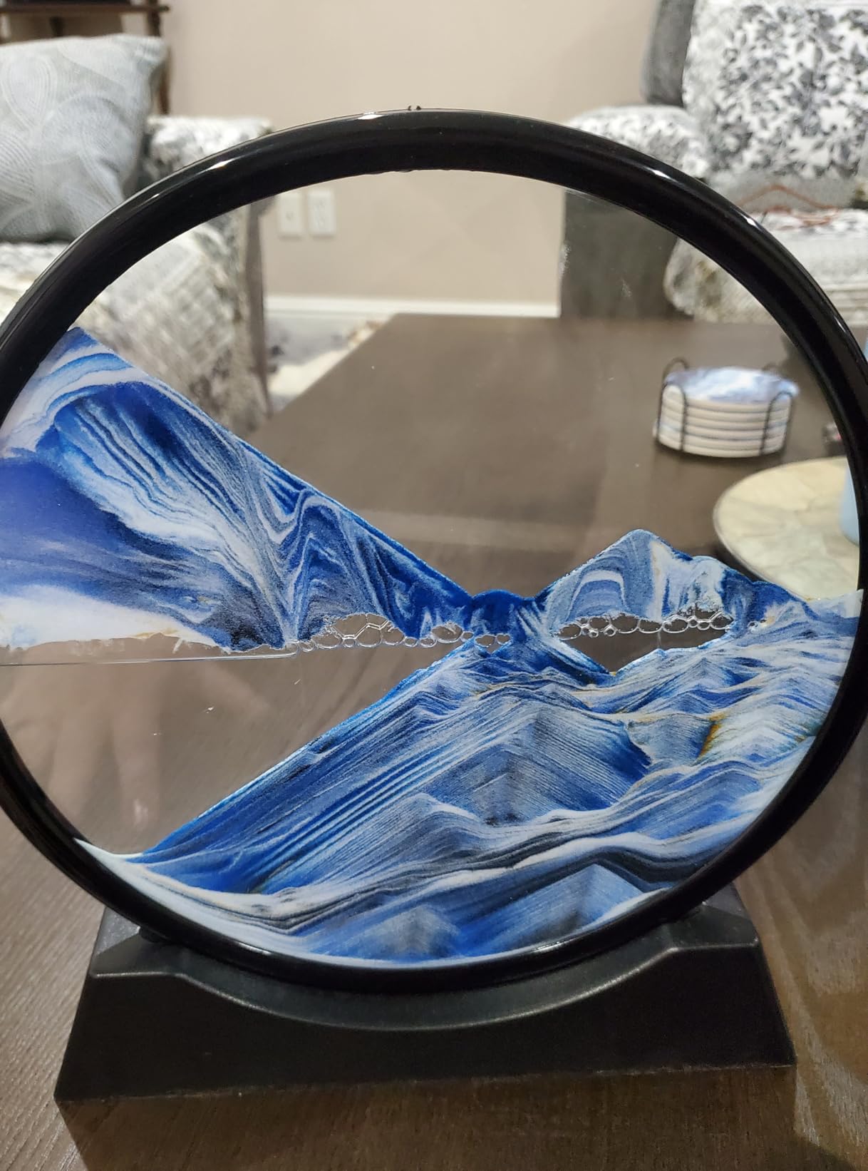 Aoderun Moving Sand Art Picture Round Glass 3D Deep Sea Sandscape in Motion Display Flowing Sand Frame Relaxing Desktop Home Office Work Decor (7