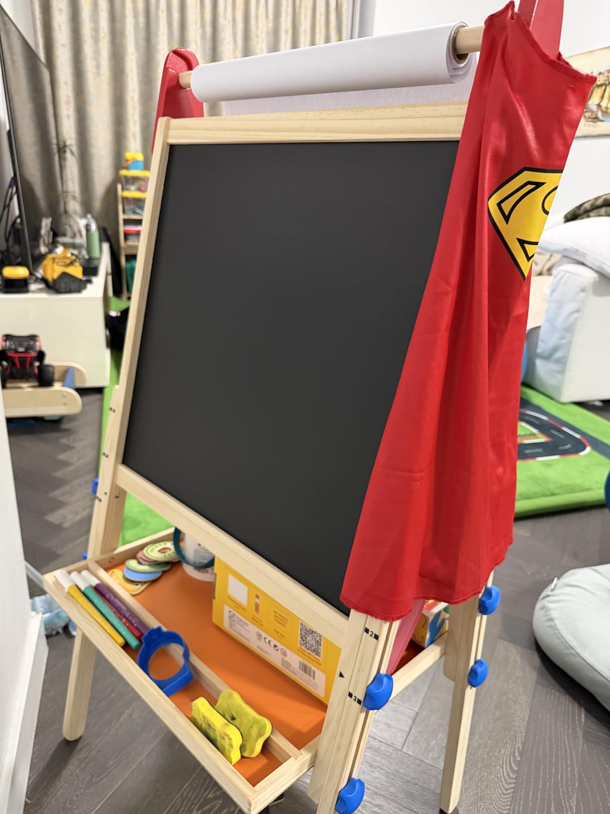 Tiny Land Easel for Kids with 2 Drawing Paper Roll, Adjustable Kids Art Easel, Learning-Toy for 3,4,5,6,7,8 Years Old Boy & Girls, Wooden Chalkboard & Magnetic Whiteboard & Painting Paper Stand customer photo 2