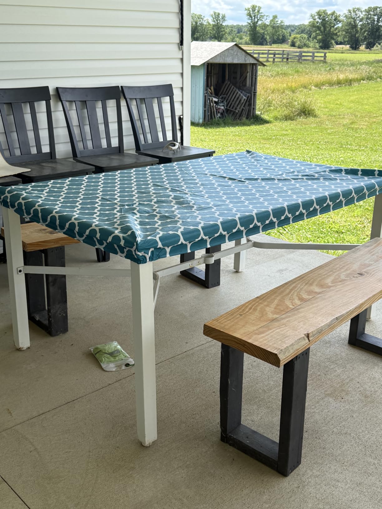 Smiry Rectangle Picnic Table Cover, Waterproof Elastic Fitted Camping Tablecloths for 6 Foot Tables, Wipeable Flannel Backed Vinyl Tablecloth Protector for Indoor, Outdoor (Grey, 30x72 Inches) customer photo 1
