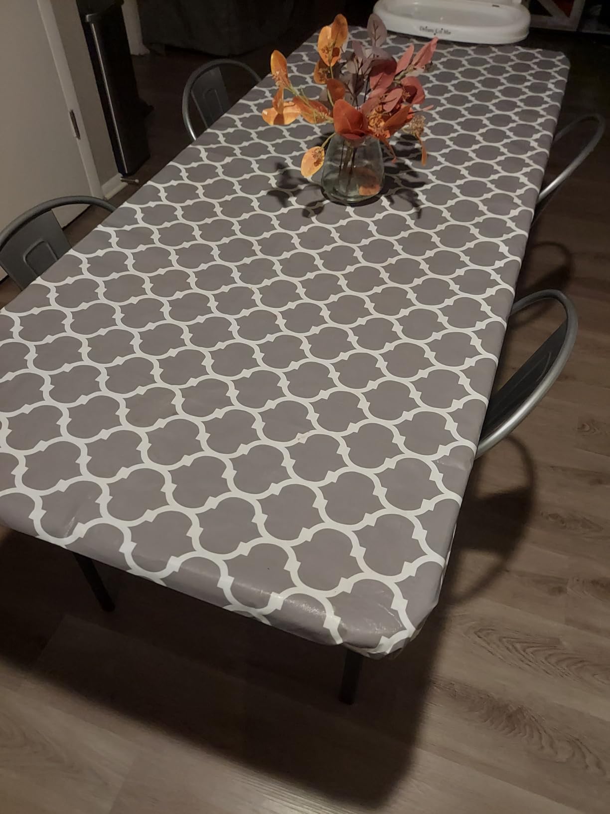Smiry Rectangle Picnic Table Cover, Waterproof Elastic Fitted Camping Tablecloths for 6 Foot Tables, Wipeable Flannel Backed Vinyl Tablecloth Protector for Indoor, Outdoor (Grey, 30x72 Inches) customer photo 2