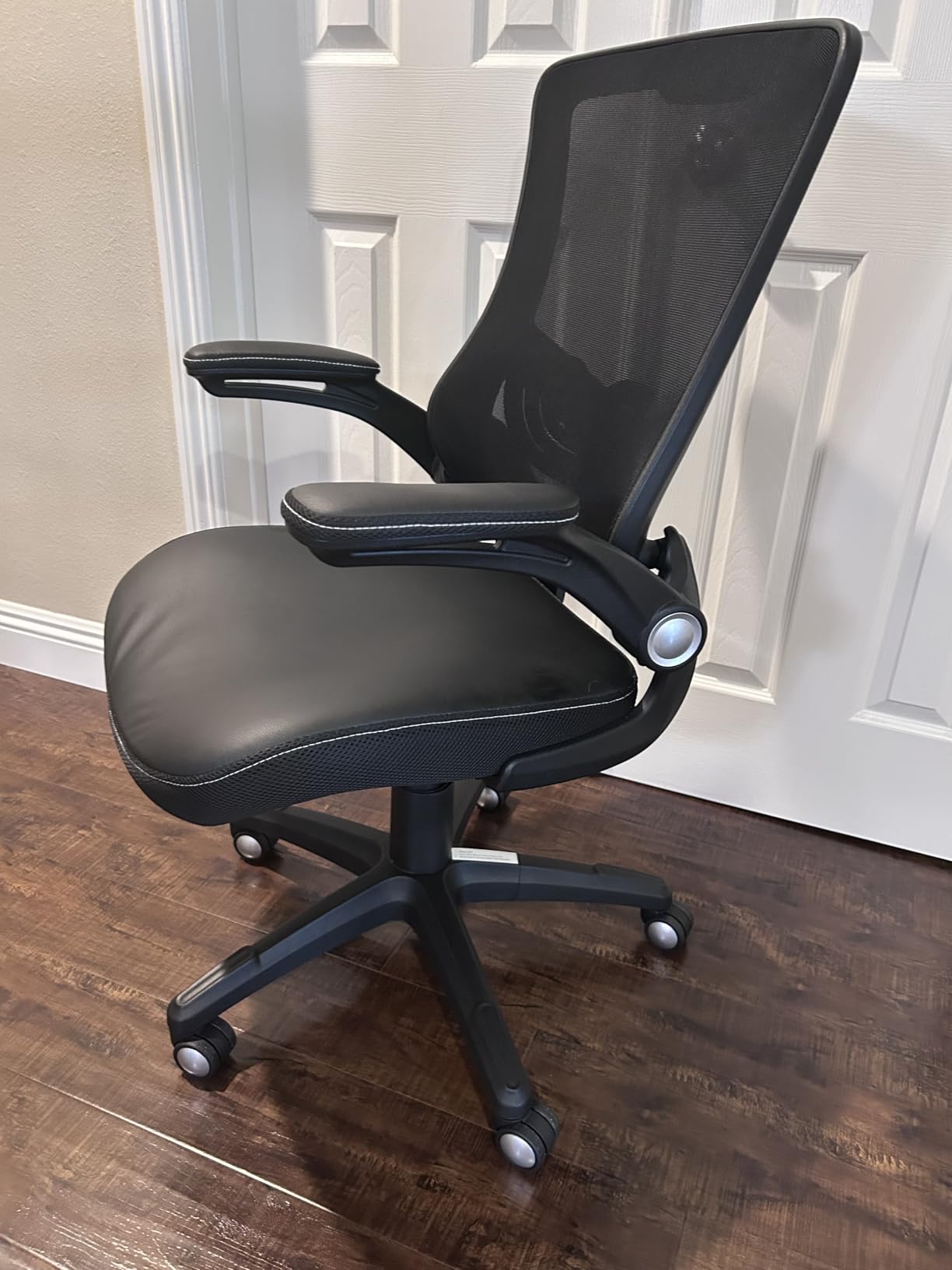 Office Chair Ergonomic Desk Chair, Computer PU Leather Home Office Chair, Swivel Mesh Back Adjustable Lumbar Support Flip-up Arms Executive Task Chair customer photo 2