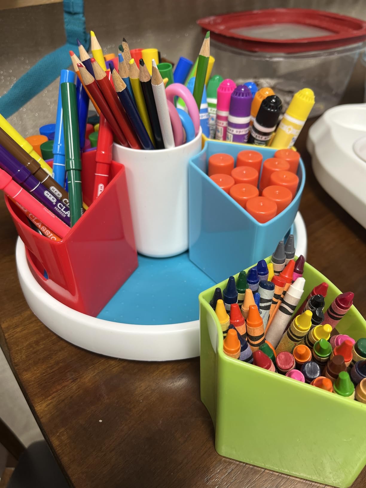 Hapinest Rotating Art Supply Organizer - Crayon, Marker & Pencil Storage Solution for School Teachers & Classroom Crafts - Rotating Desk Organizer Caddy customer photo 1