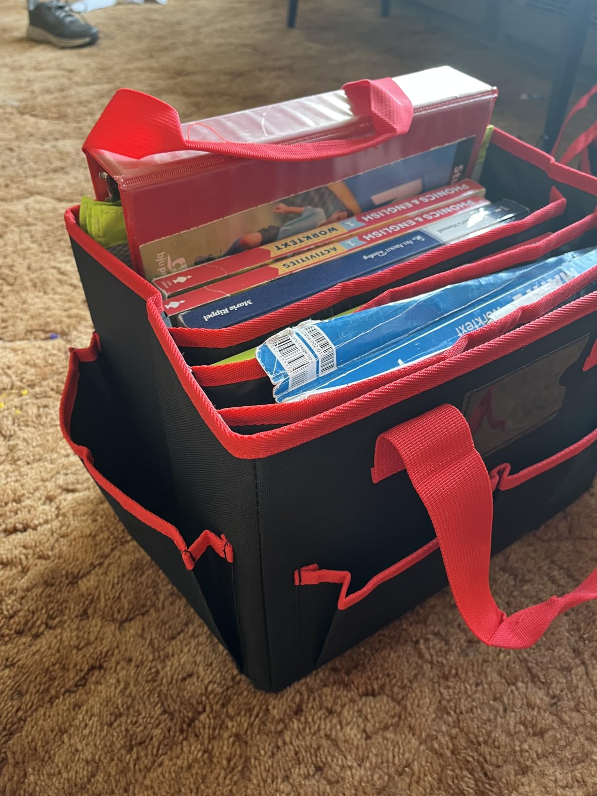 Cupohus Extra Large Art Organizer Craft Storage Tote Bag with Pockets and Hadles, Oxford Fabric Carrying Caddy for Teacher, Officer, Artist, Students, Traveler, and more - Black with Grey Edge customer photo 1