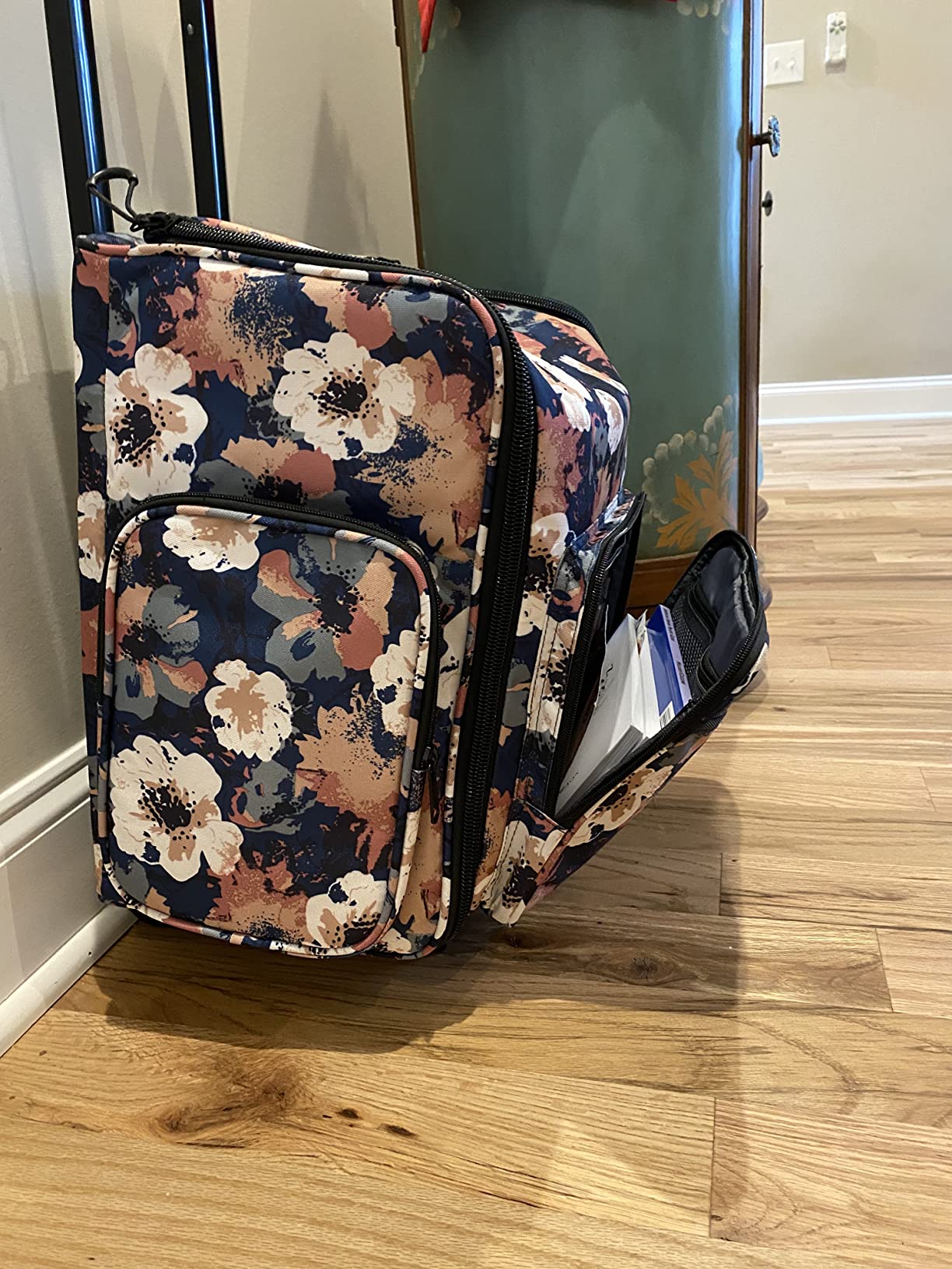 YOREPEK Rolling Craft Bag, Large Roller Scrapbook Tote with Wheels, Water Resistant Scrapbooking Rolling Briefcase for Scrap Book Stickers Supplies and Tools, Gift for Crafter Artist Teacher, Floral customer photo 1