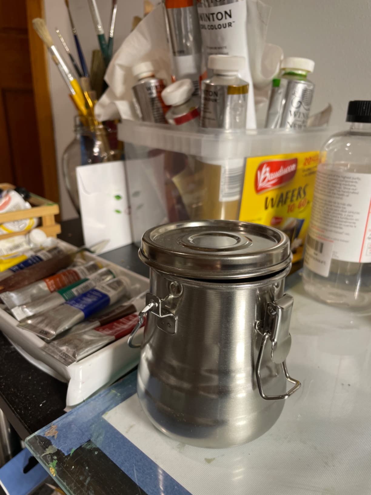 Oil Paint Brush Washer, Artist Brush Washer, Portable Stainless Steel Leak-Proof Paint Brush Washer with Lid and Filter Screen for Oil Painting customer photo 1
