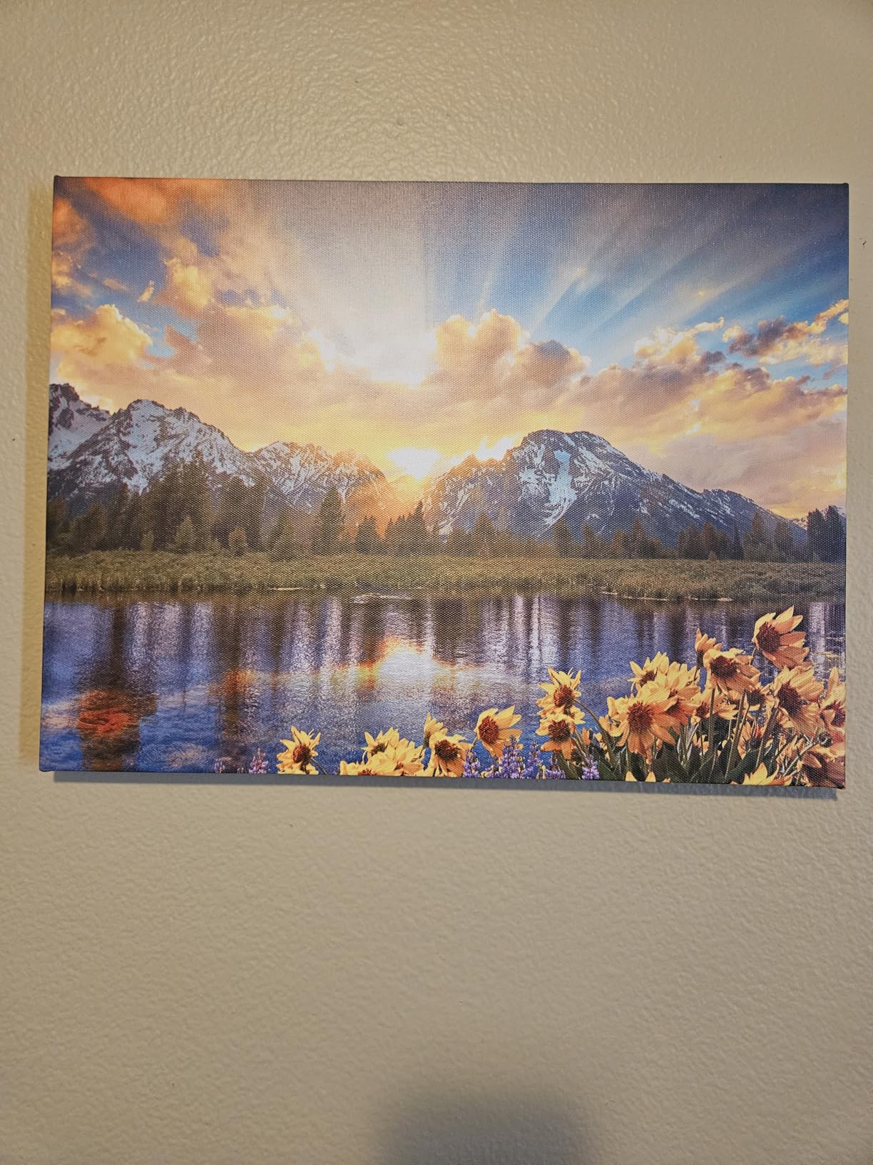 Sunrise Mountain Canvas Wall Art National Park Grand Teton Landscape Picture Nature Forest Sunflower Painting for Kitchen Bedroom Sunset Lake Scenery Poster Prints Artwork Home Decorations 16x24 customer photo 2