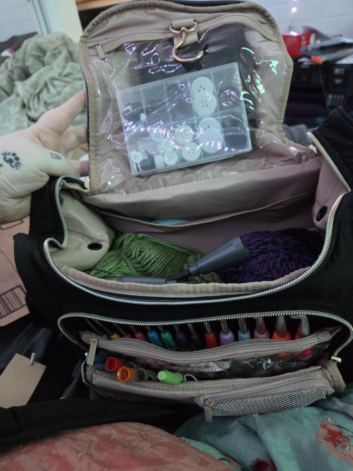 Knitting Bag, Large Yarn Storage Organizer, Crochet Bags and Totes, Yarn Bags for Crocheting, Yarn Holder Case for Knitting Needles, Crochet Hooks, Knitting Accessories, Unfinished Project, Grey customer photo 1
