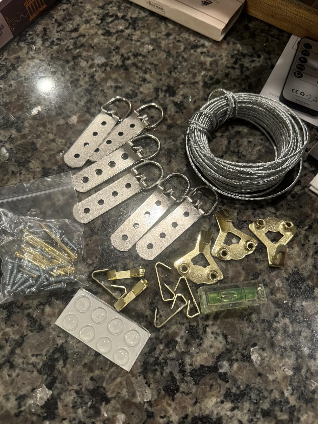 Heavy Duty Picture Hanging Kit, Wall Hanging Kit Support 10-100lbs with Picture Hanging Wire, D-Ring, Screws, Hanging Hooks,Level. 40 Feet (12M) Picture Hanging Wire Hangers customer photo 1