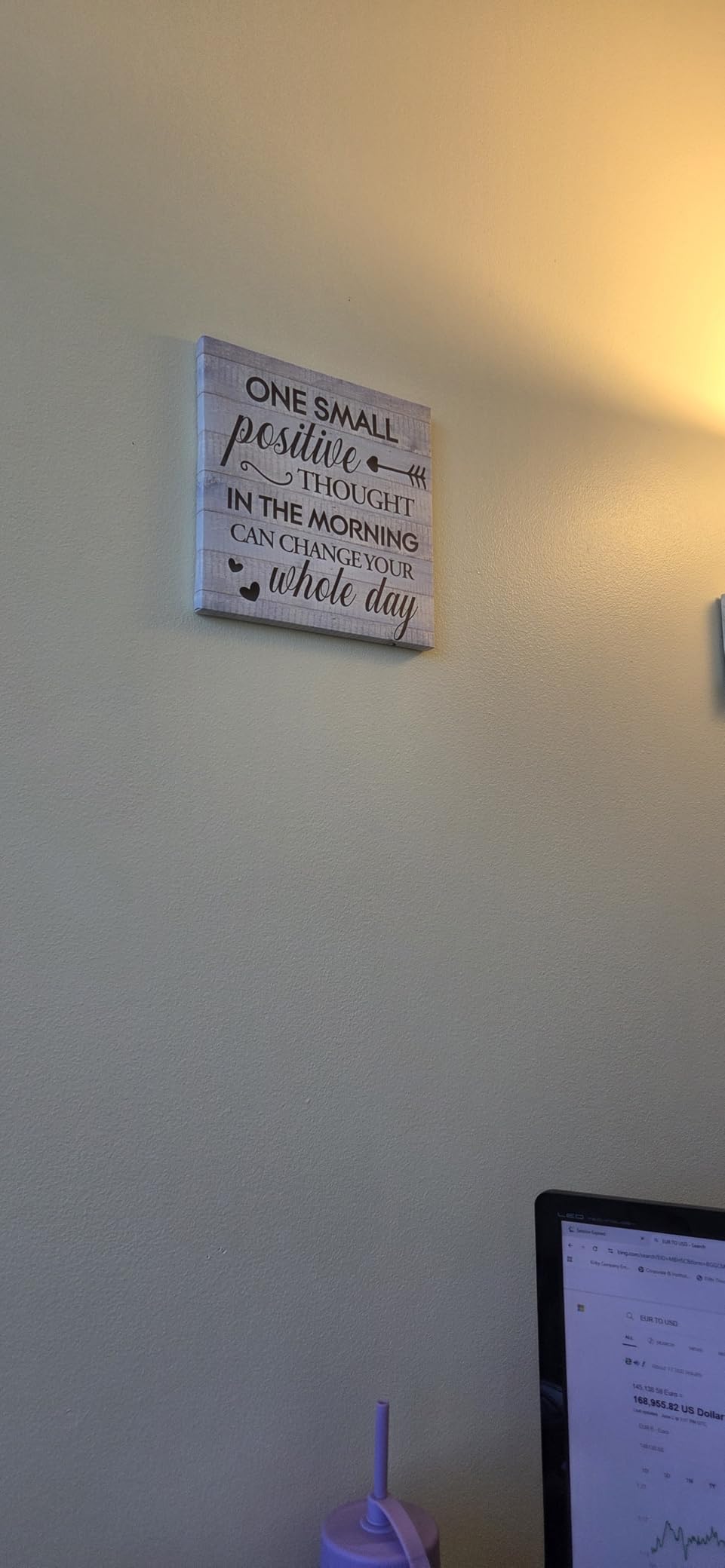 Inspirational Farmhouse Canvas Print Wall Art Decor One Small Positive Thought in the Morning Can Change Your Whole Day Sign Painting Plaque Rustic Home Decoration (8 X 8 Inches, Framed) customer photo 1
