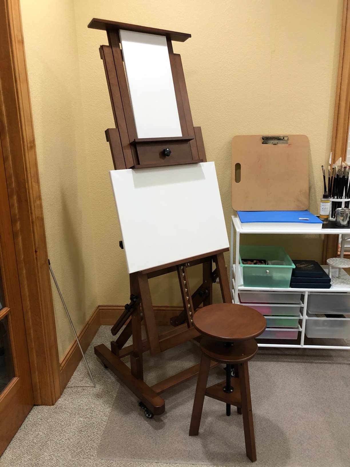 VISWIN Adjustable Drafting Stool, Beech Wood, Artist Stool Chair, Supports Up to 176 Lbs, for Artists, Studio, Home Use, Office, Kitchen, Walnut customer photo 2