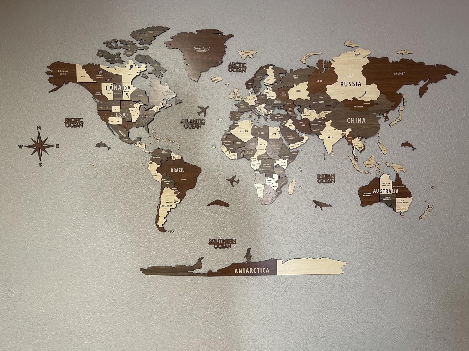 Colorfull Worlds, Multilayer 3D Wooden World Map, Travel Map States and Capitals, Wall Decor For New House, Gift For Travelers, Office Decor, Birthday Present, Living Room Decoration (M, Mixed) customer photo 1