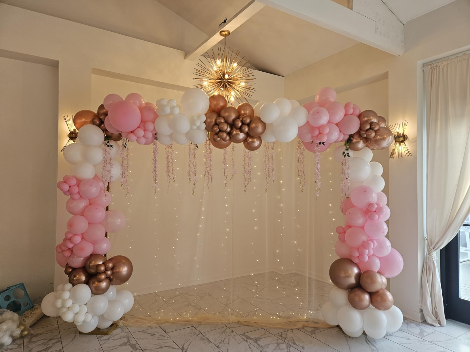 Wokceer 10x10 FT Backdrop Stand Heavy Duty Pipe and Drape Kit, Adjustable Gold Backdrop Stand for Wedding Birthday Party Photography Photo Booth Background Christmas Decoration customer photo 1