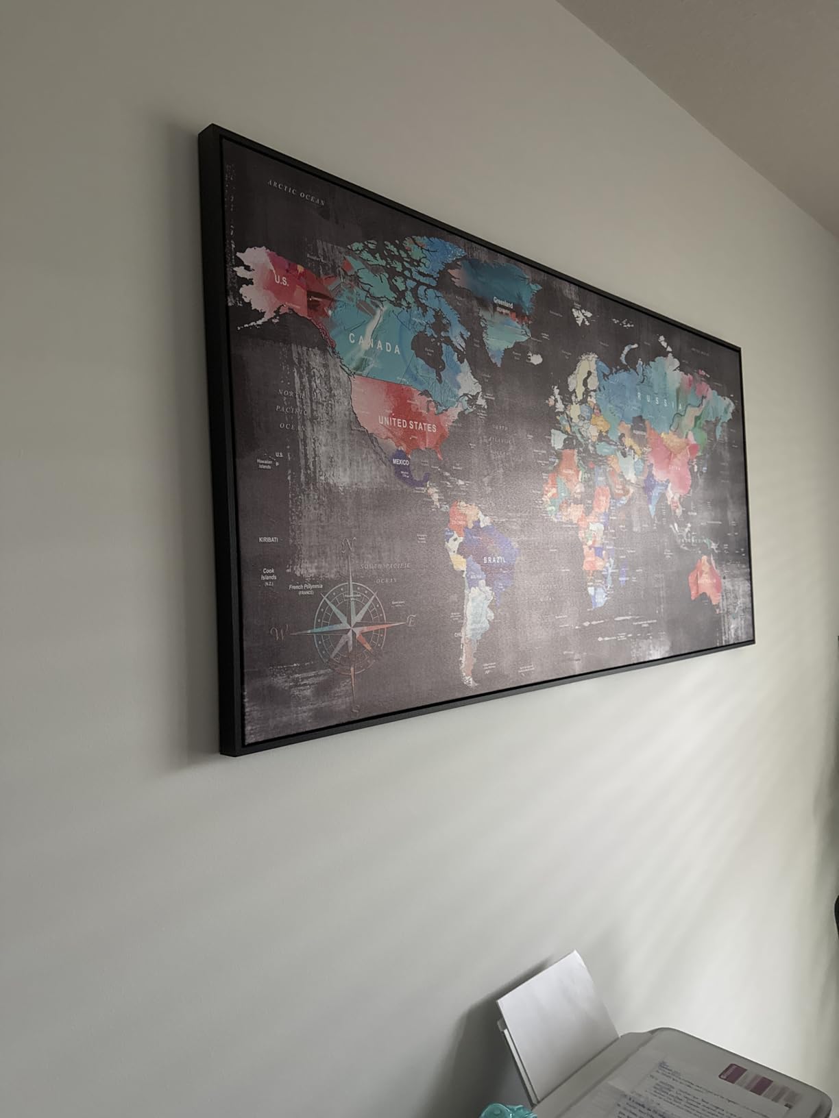 ZHAOSHOP Blue World Map Wall-Art For Office - Large World Maps For Wall - Canvas Wall Art Stretched and Framed Ready to Hang Size 40