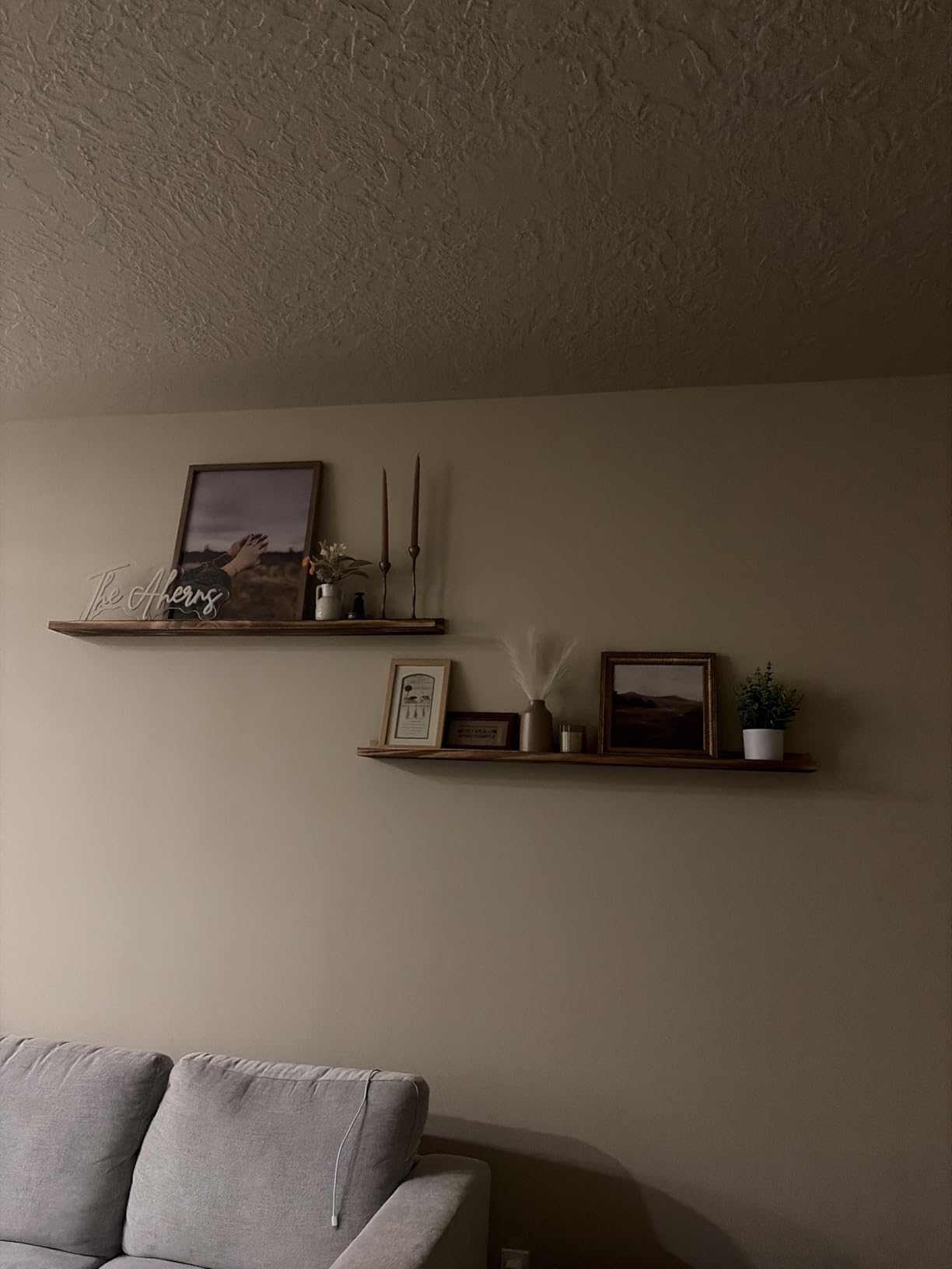 AZSKY Floating Book Shelves Wall Mounted Photo Shelf Picture Ledge Deep Walnut Display Shelves for Home Living Room Bedroom Bathroom Office Set of 2 customer photo 2