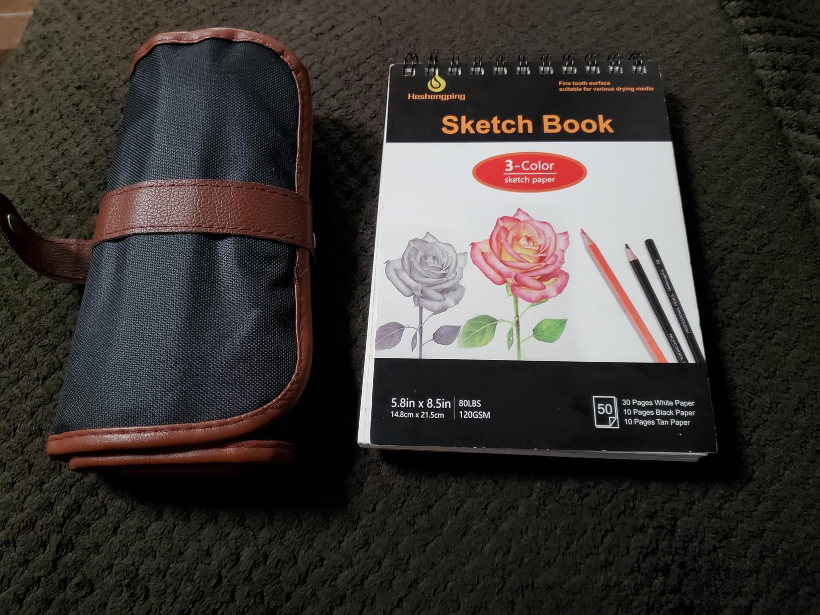 Heshengping, 41pcs Sketching Pencil Set Drawing Sketch Kit Graphite Charcoal Watercolor Pencils Blending Stumps 50page sketchbook, coloring book, Beginners Artist Teens and Adults customer photo 1