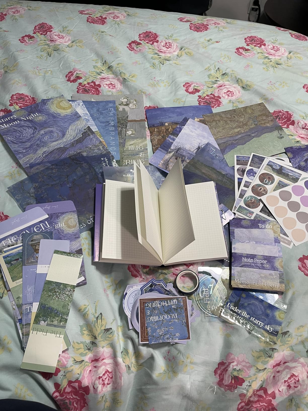 LCLAIDYDY 348 PCS Aesthetic Scrapbook Kit with A6 Grid Notebook, Bullet Junk Journals, DIY Gift Journaling Kit for Teen Girl Women (Moonlight) customer photo 2