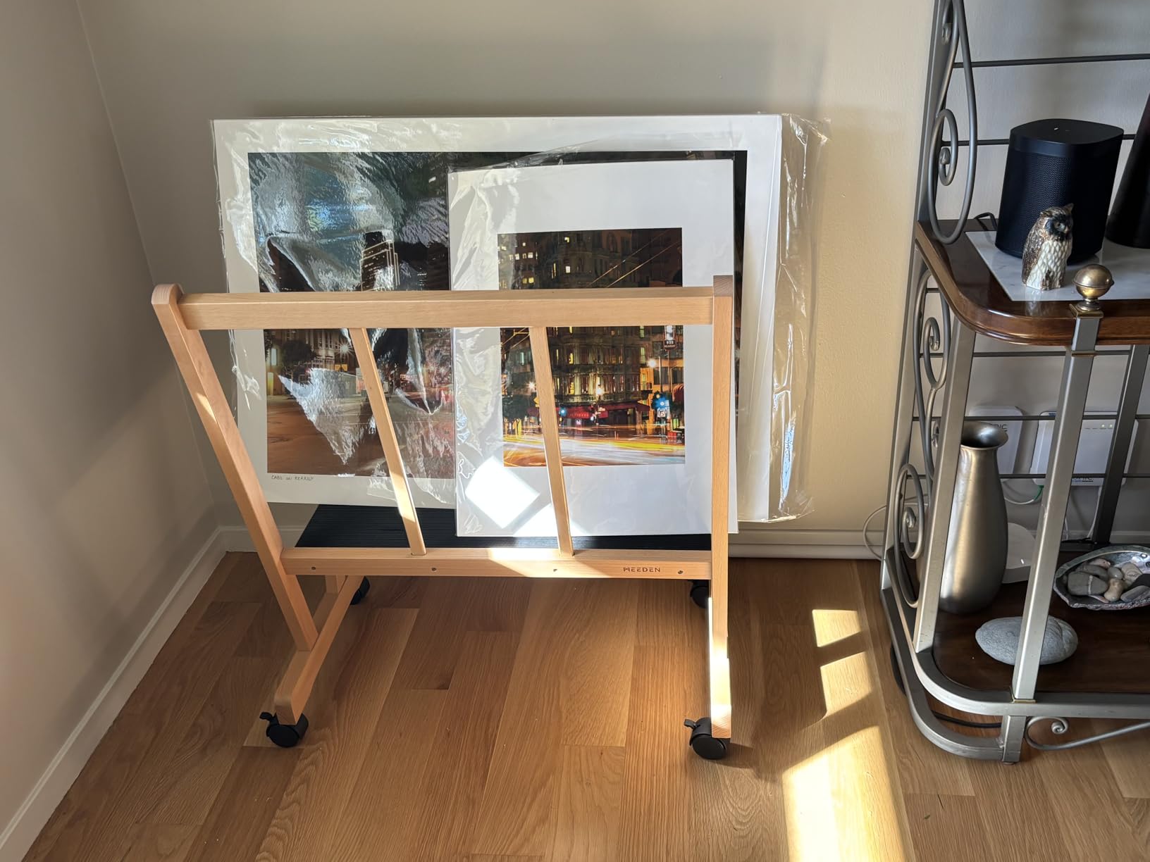 MEEDEN Art Display Print Rack: Artist Storage Rack with Castors for Canvas Organizer - Beech Wood Large Drying Racks for Prints Artworks Panels Posters Stand Art Shows & Galleries - Black customer photo 1