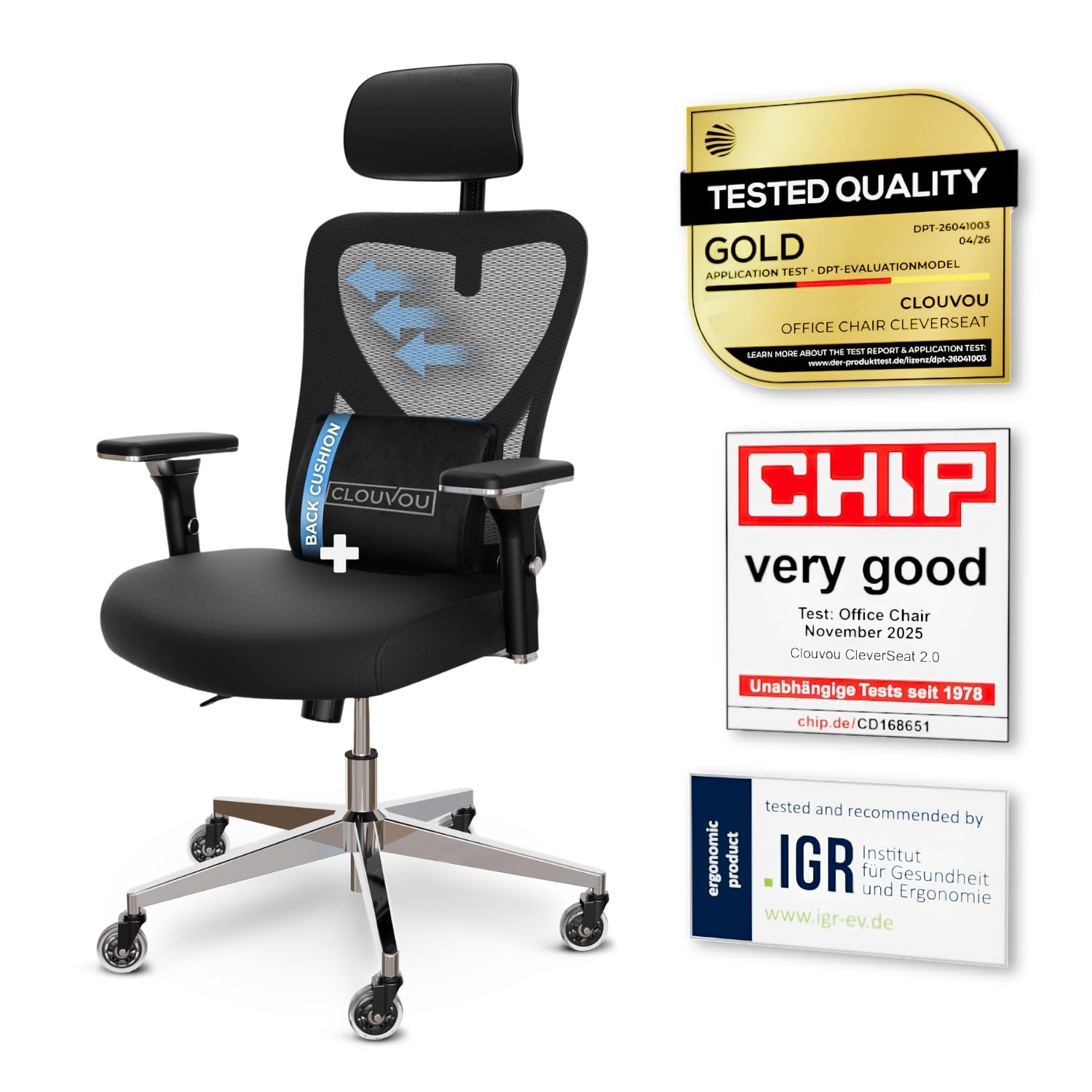 CleverSeat Ergonomic Office Chair Comfy [#1 in Tests] Ergonomic Chair with Breathable Mesh Back | Computer Chair with wheels | Home Office Desk Chair with 3D Headrest | Swivel Chair for 330lbs customer photo 1